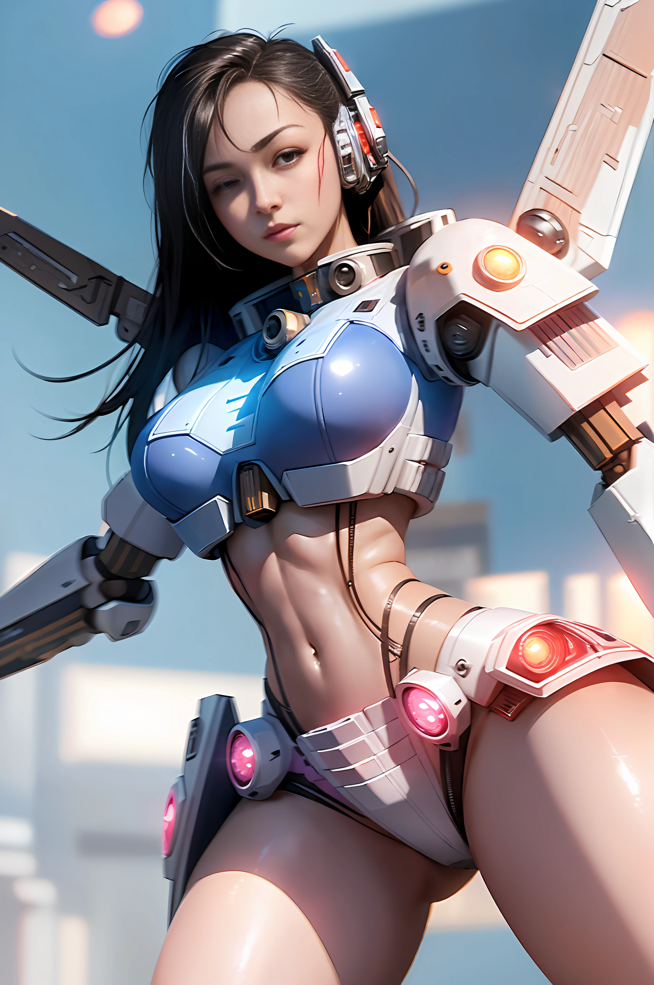 ((Best quality)), ((masterpiece)), (highly detailed:1.3), 3D, beautiful, (cyberpunk:1.6), in space, nebulous, laser, (1Female mecha:1.8), sexy body, facing the audience, bright eyes full breasts, full body, big ass, neon tattoo, (flying, descending, dynamic, motion blur: 1.4), (huge wings of locks: 1.9), looking up, glowing_eyes, mecha, panorama, background is earth, nebula, space, particles, Reality, HDR (High Dynamic Range), Ray Tracing, NVIDIA RTX, Super Resolution, Unreal 5, Subsurface Scattering, PBR Textures, Post-Processing, Anisotropic Filtering, Depth of Field, Maximum Clarity and Clarity, Multilayer Textures, Albedo and Specular Maps, Surface Shading, Accurate Simulation of Light-Material Interaction, Perfect Proportions, Octane Render, Two-Tone Lighting, Large Aperture, Low ISO, white balance, rule of thirds, 8K RAW, efficient sub-pixel, sub-pixel volume product, (best quality), (Japanese: 0.9), (Korean: 0.8), (Liu Yi Fei: 1.8) long hair, (large chest: 1.5), (underboob: 1.6), (white transparent lace mini skirt: 1.7)
