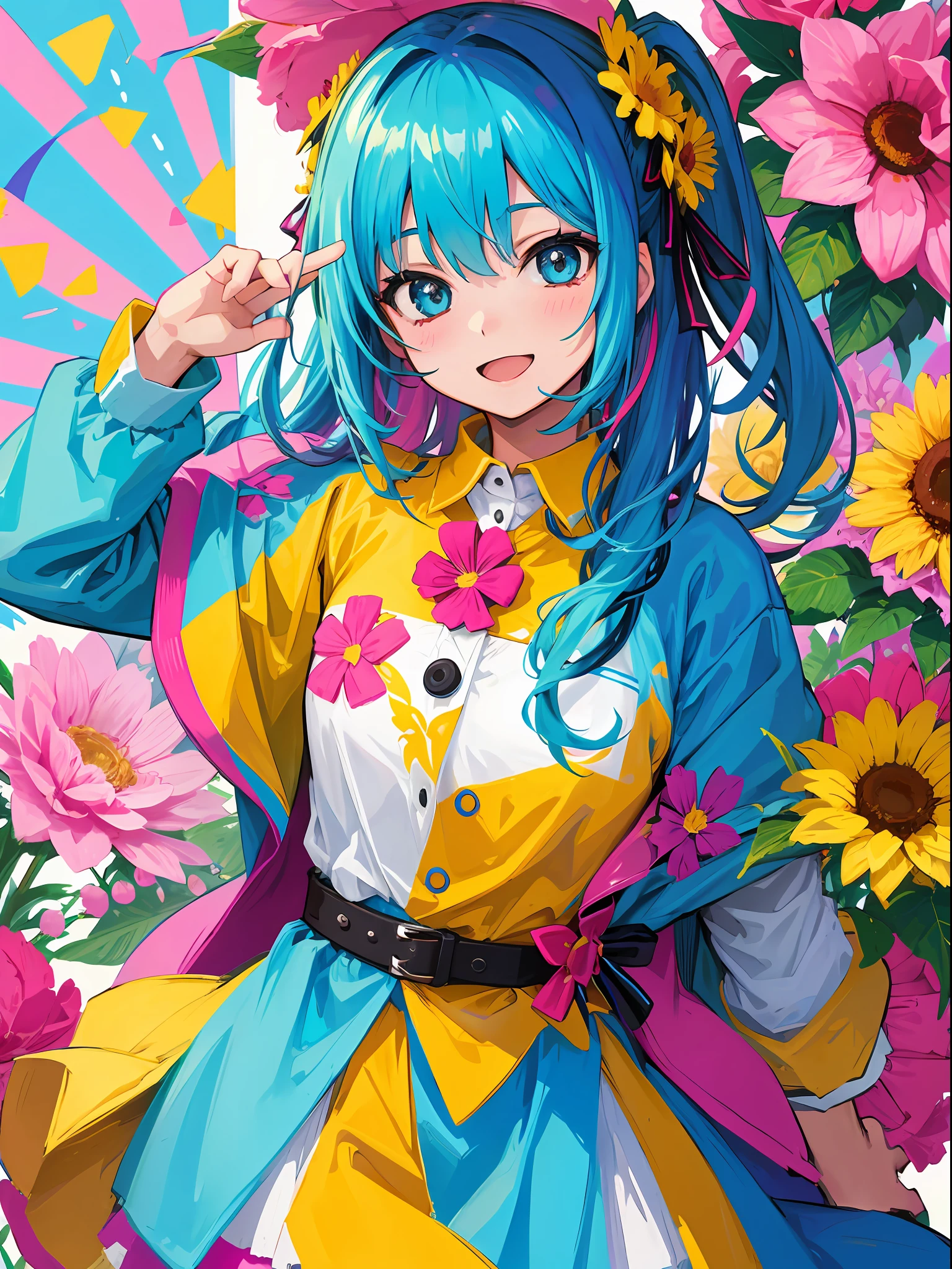 Colorful, Girl, flower, happy, joy