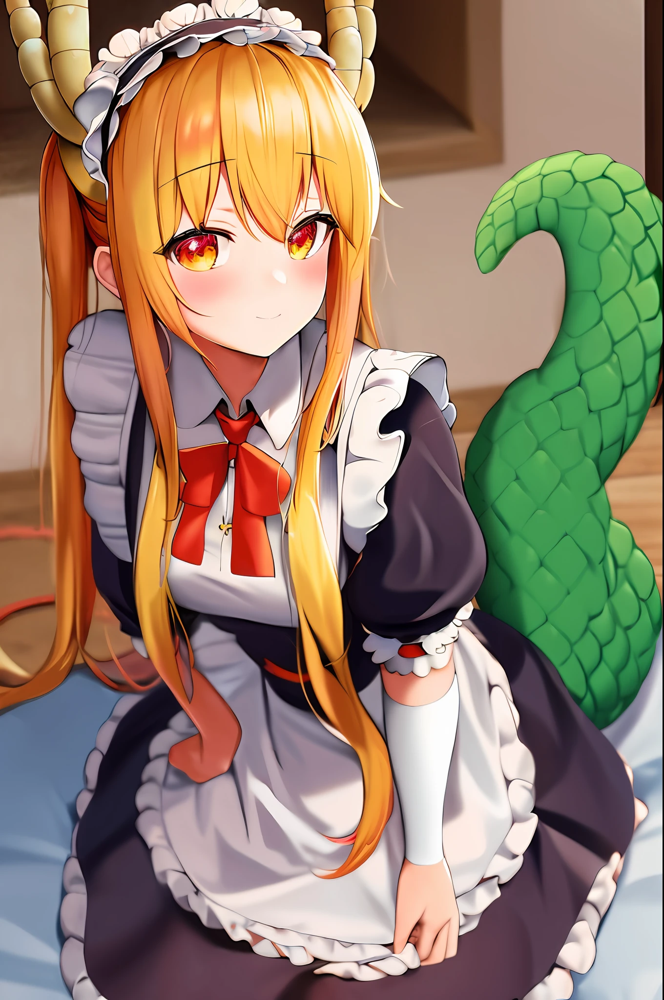 Masterpiece, best quality, tohru \ (maidragon \), dress maid, dragon tail