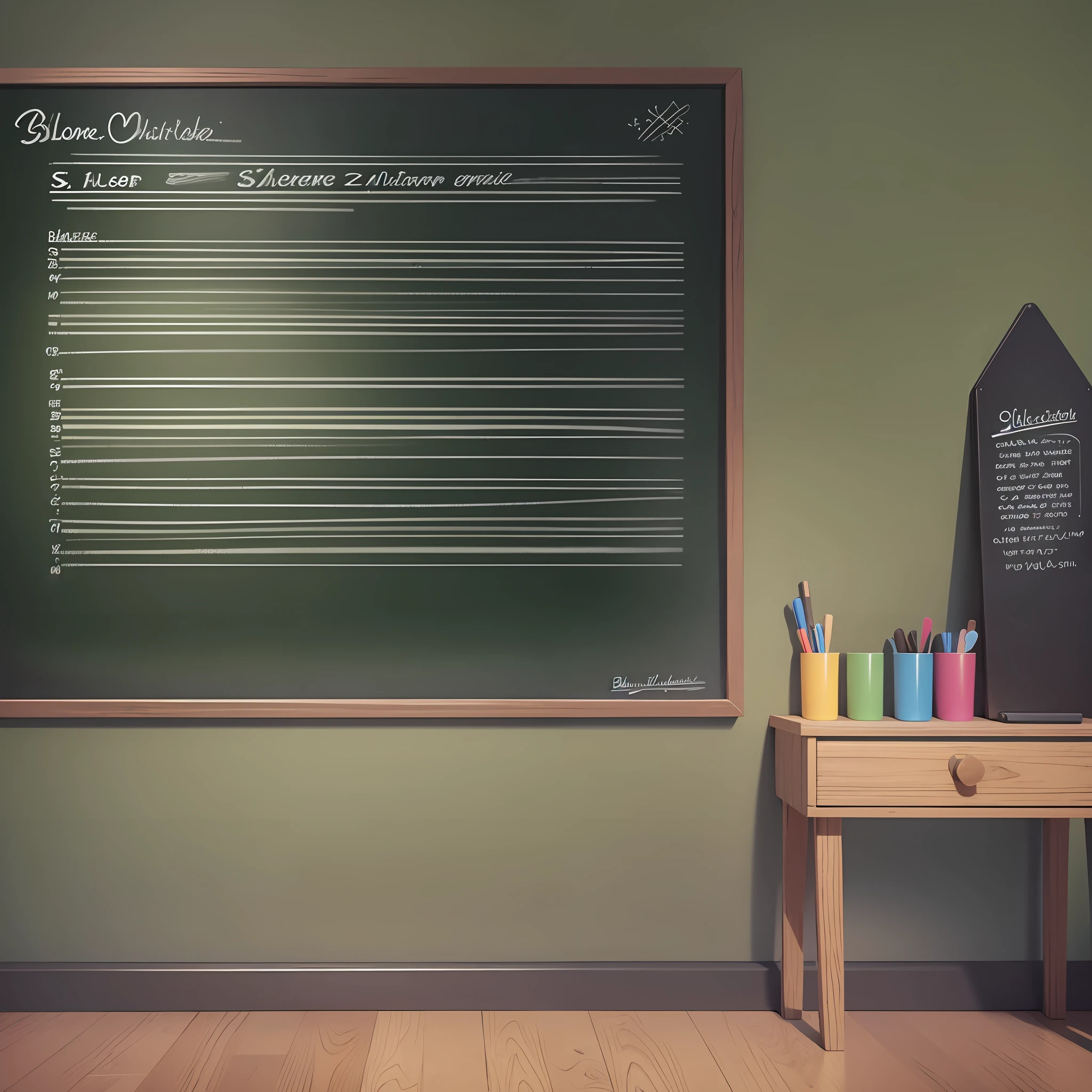 Large green unwritten chalkboard, blackboard eraser, chalk --auto --s2