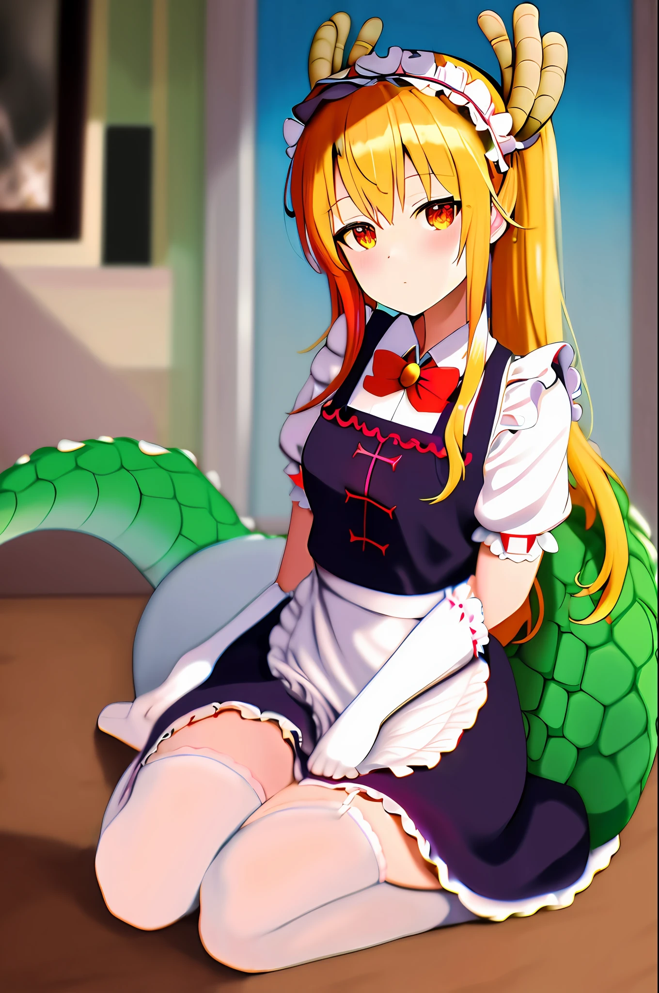 Masterpiece, best quality, tohru \ (maidragon \), dress maid, dragon tail