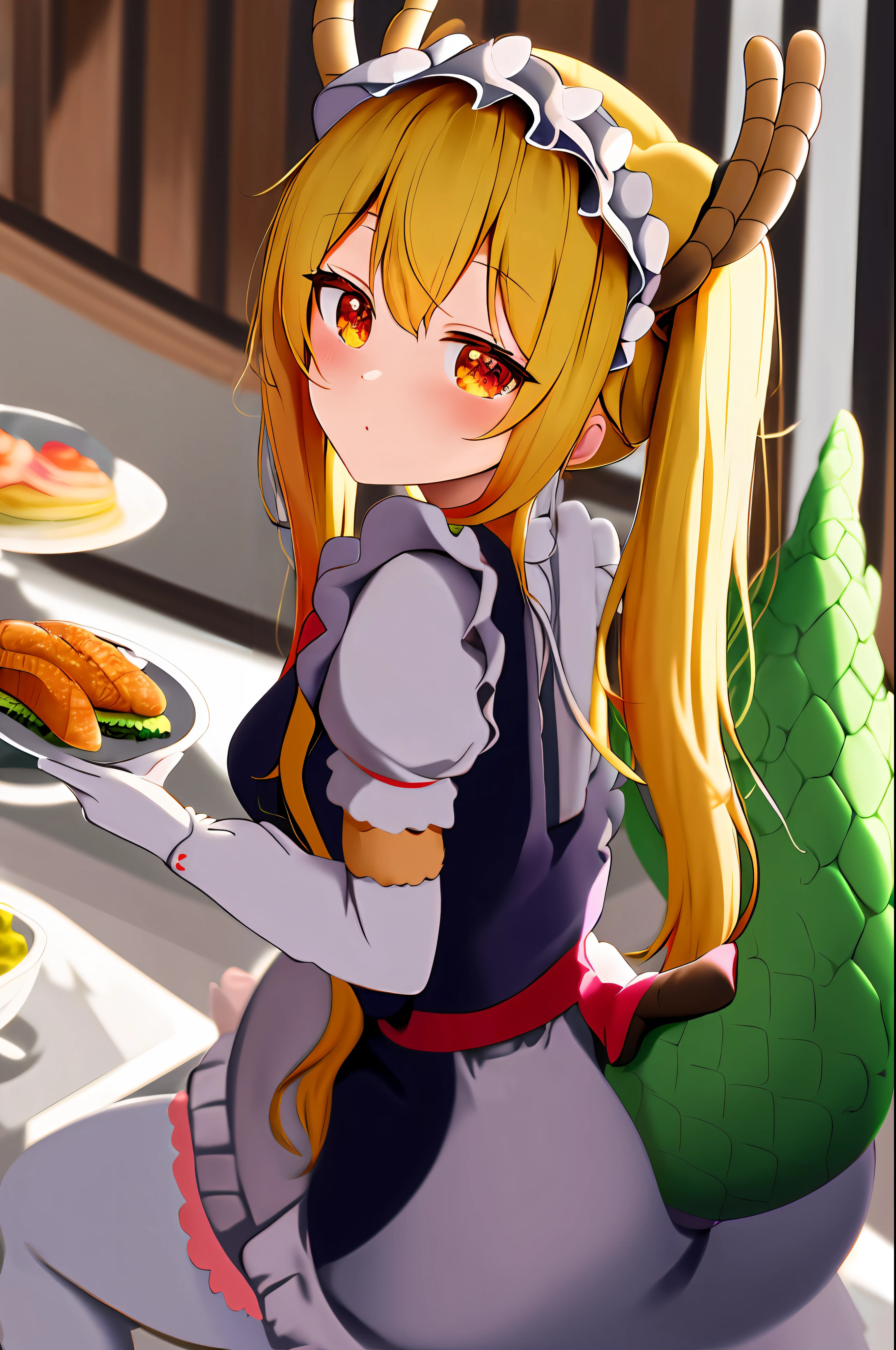 Masterpiece, best quality, tohru \ (maidragon \), dress maid, dragon tail