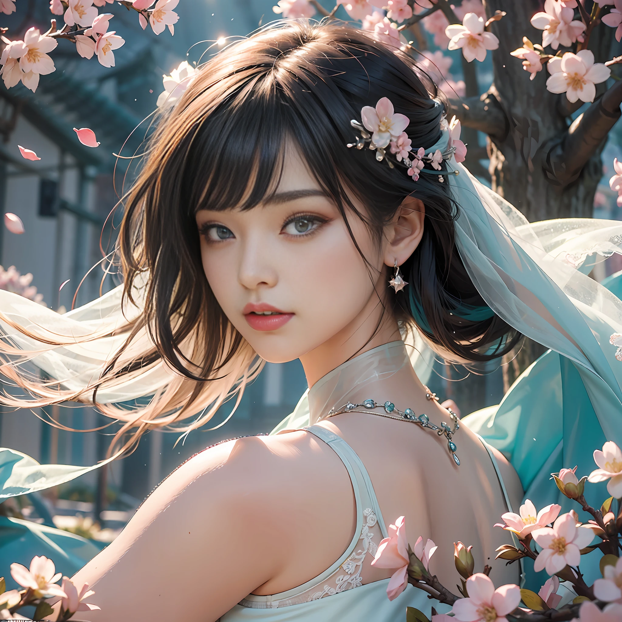 (Fluorescent color: 1.4), (Translucent: 1.4), (Vintage filter: 1.4), (Fantasy: 1.4), Dream World, Chang'an City Ancient Ethereal Soft Fluffy Soft Landscape Cherry Blossom Petals Pale Pink Sky Green Blue Sparkling Ethereal Light Soft Whimsical Light Rainbow Stars Sparkling Diamonds Ancient Background Ultra Realistic Ultra High Quality Cinematic Lighting Huge Details Full HD Painting Well lit, diagonal bangs,
Colorful wedding dress, side
Masterpiece, Best Quality, Real Skin, (Portrait: 1.5), 1 Girl, Long Bangs, Short Hair