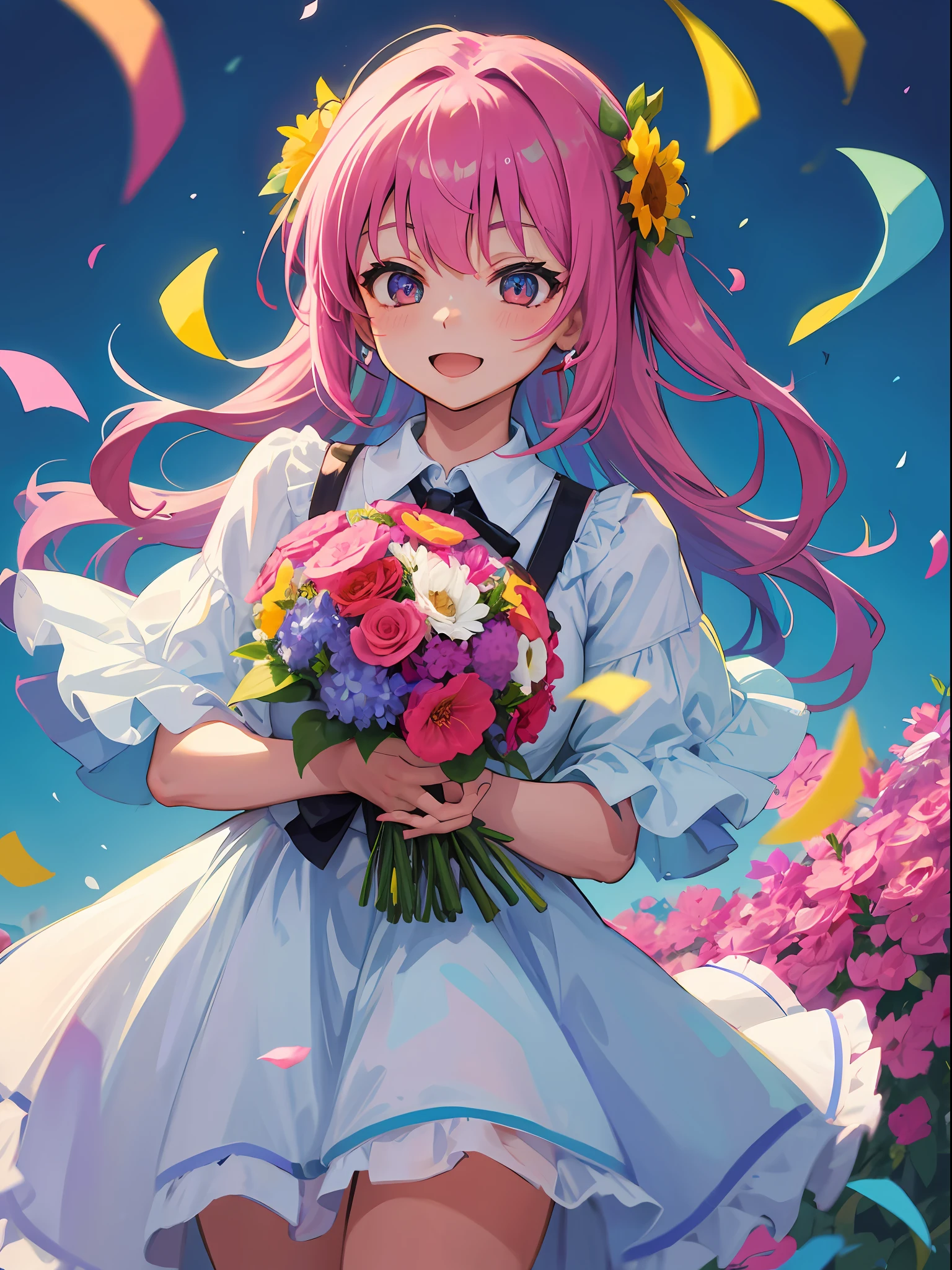 Colorful, Girl, flower, bouquet flowers, happy, joy,