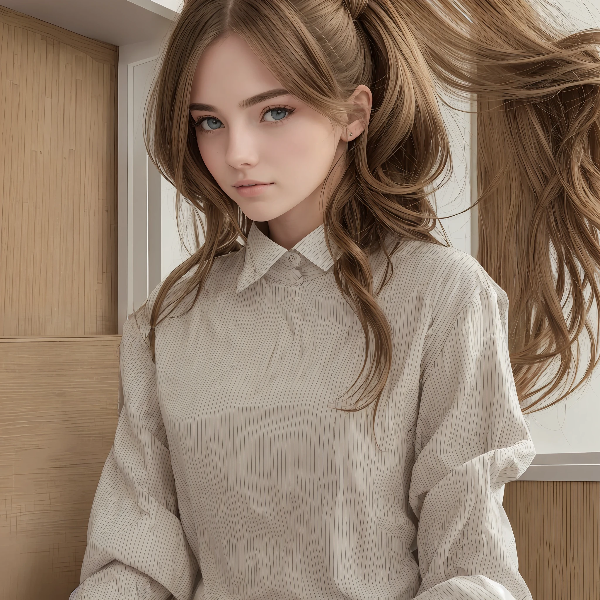 Emily is a 23-year-old with light brown hair, usually stuck in a bun or ponytail. His eyes are green and expressive, conveying his gentle and warm personality. She has an average height, about 1.65m, with a slender and well-defined figure due to her physical exercise routine. Emily likes to dress simply and comfortably, wearing practical clothes, long sleeve blouse and neutral colors. She usually wears little makeup, preferring a natural look. Best quality, realistic photo, 32 k. --auto --s2