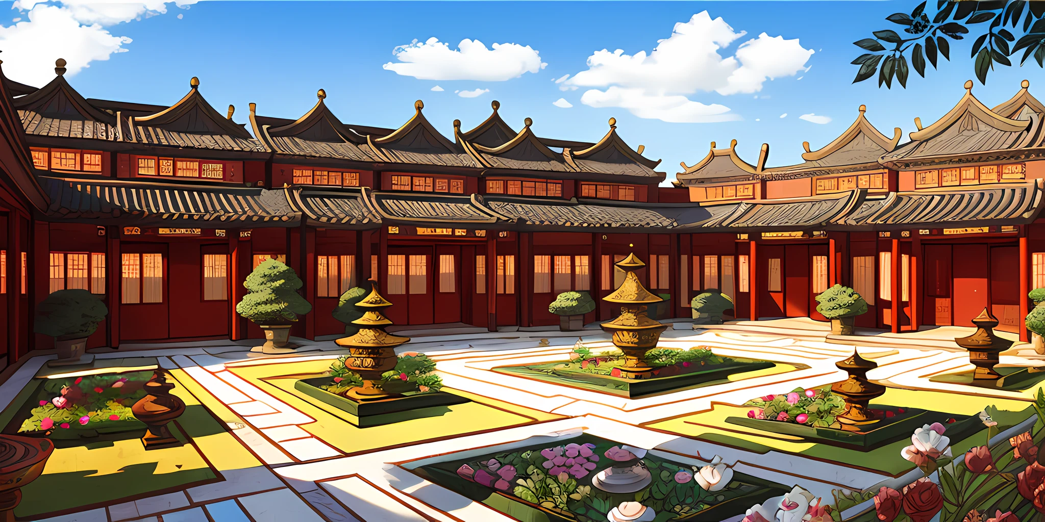 Masterpiece, best quality, high quality, extremely detailed, a row of Chinese courtyard yards,