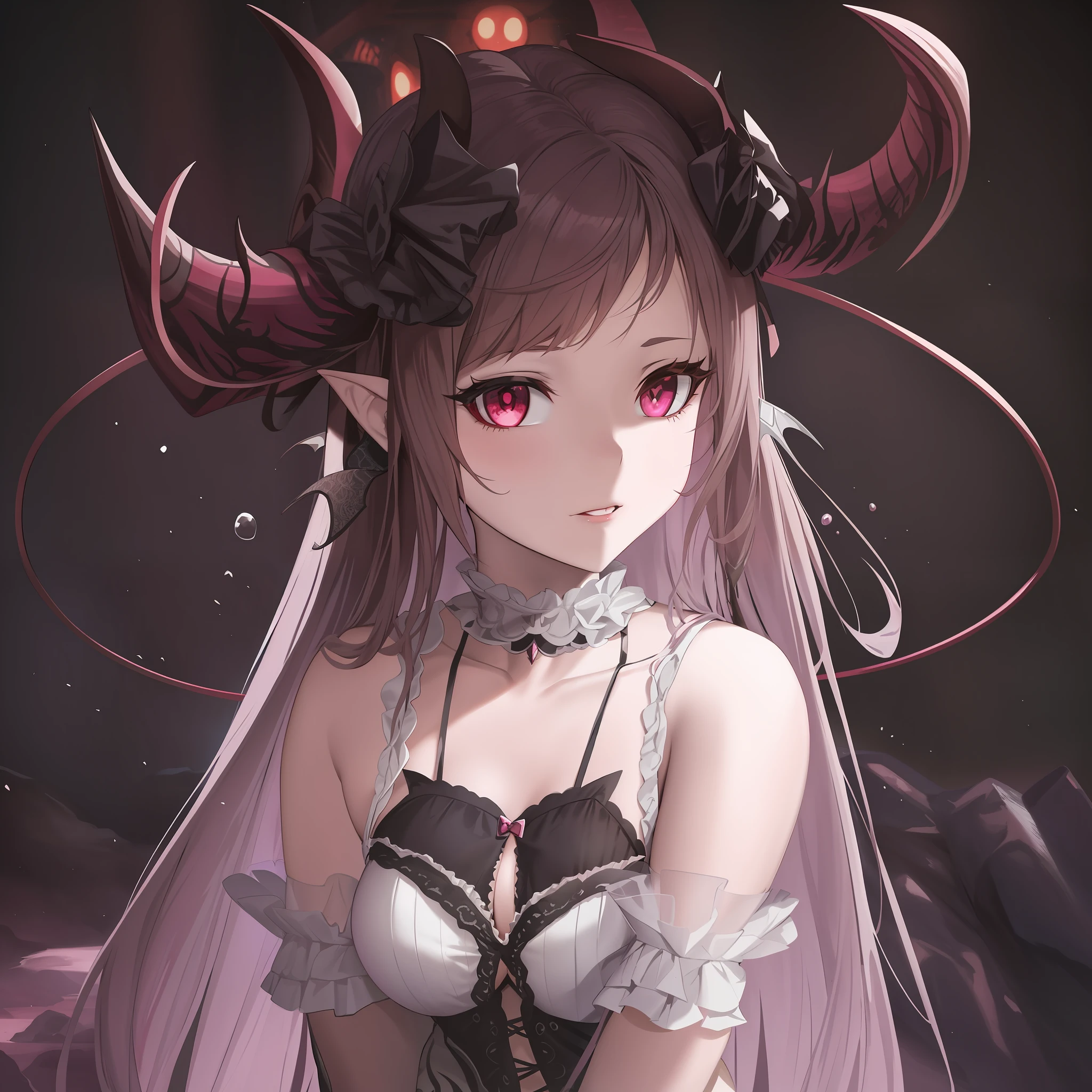 anime girl with horns and a dress with a bra top, demon anime girl, beautiful succubus, beautiful elegant demon queen, artwork in the style of guweiz, guweiz, portrait of demon girl, guweiz on pixiv artstation, detailed digital anime art, guweiz on artstation pixiv, portrait of a dark fantasy nymph