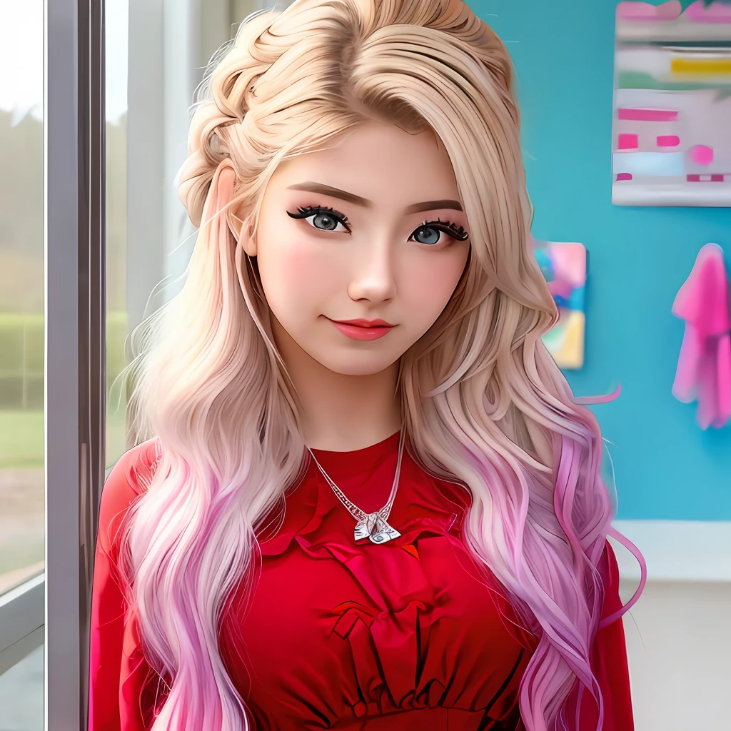 realistic girl, , vivid, colorful hair, foreign, makeup, curly hair