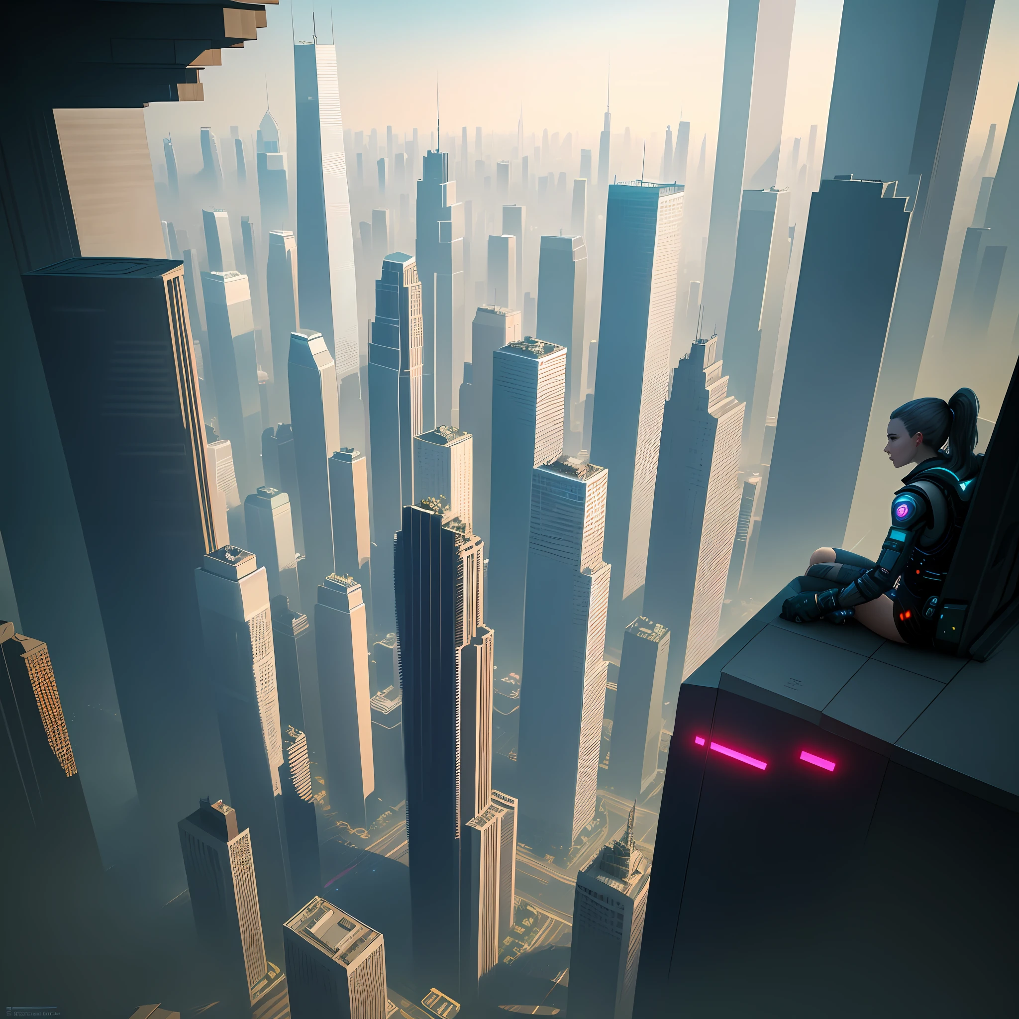 Skyscrapers seen from high floors Cyberpunk Ultra High Resolution Top Quality