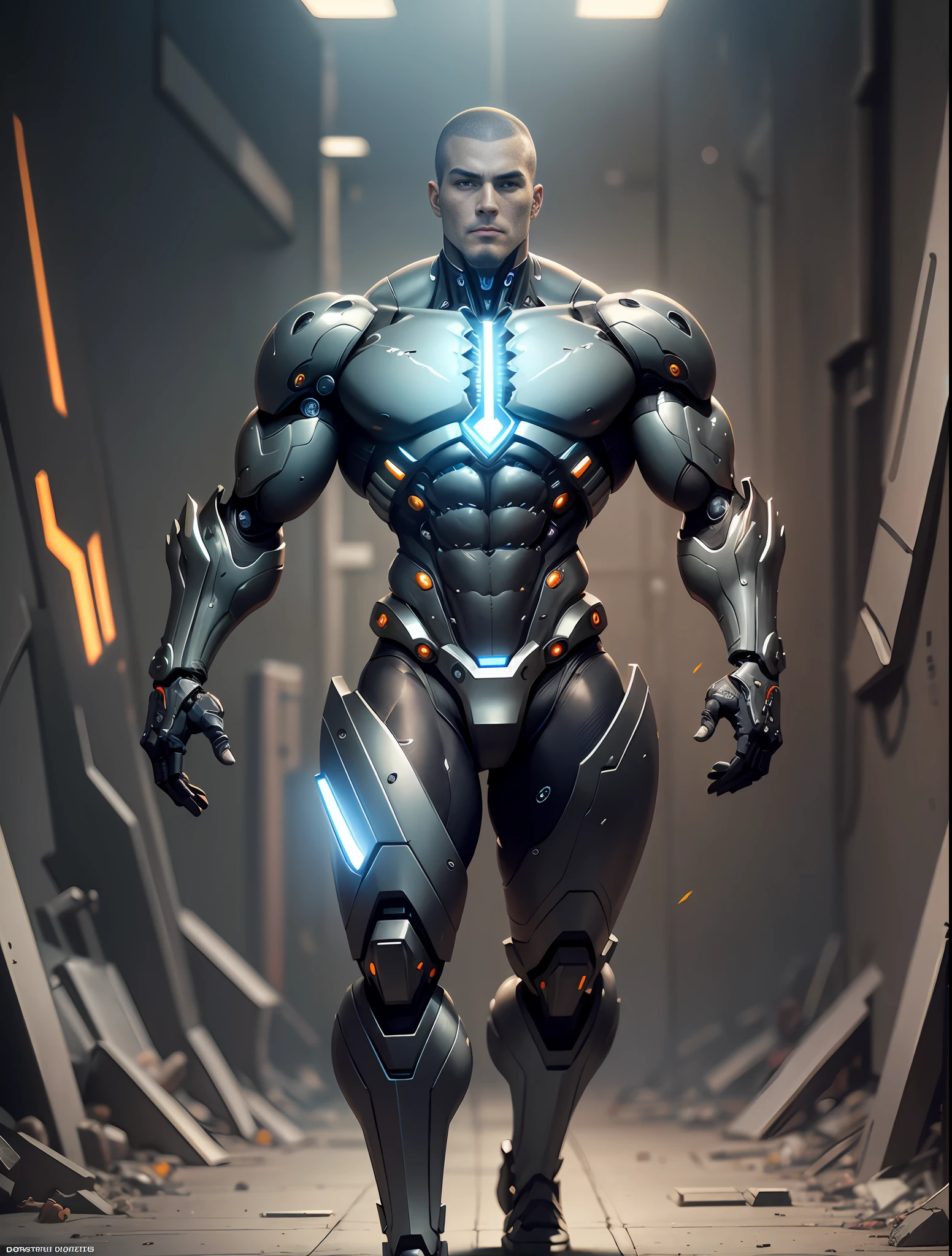 a full body muscular male (cyborg ), biomechanical render, still from a ridley scott movie, detailed humanoid bot buzzcut haircut, style of wlop, cyborgdingal, 2 0 1 6 6 haircut, encyclopedia editorial, huge crotch bulge, around --auto --s2