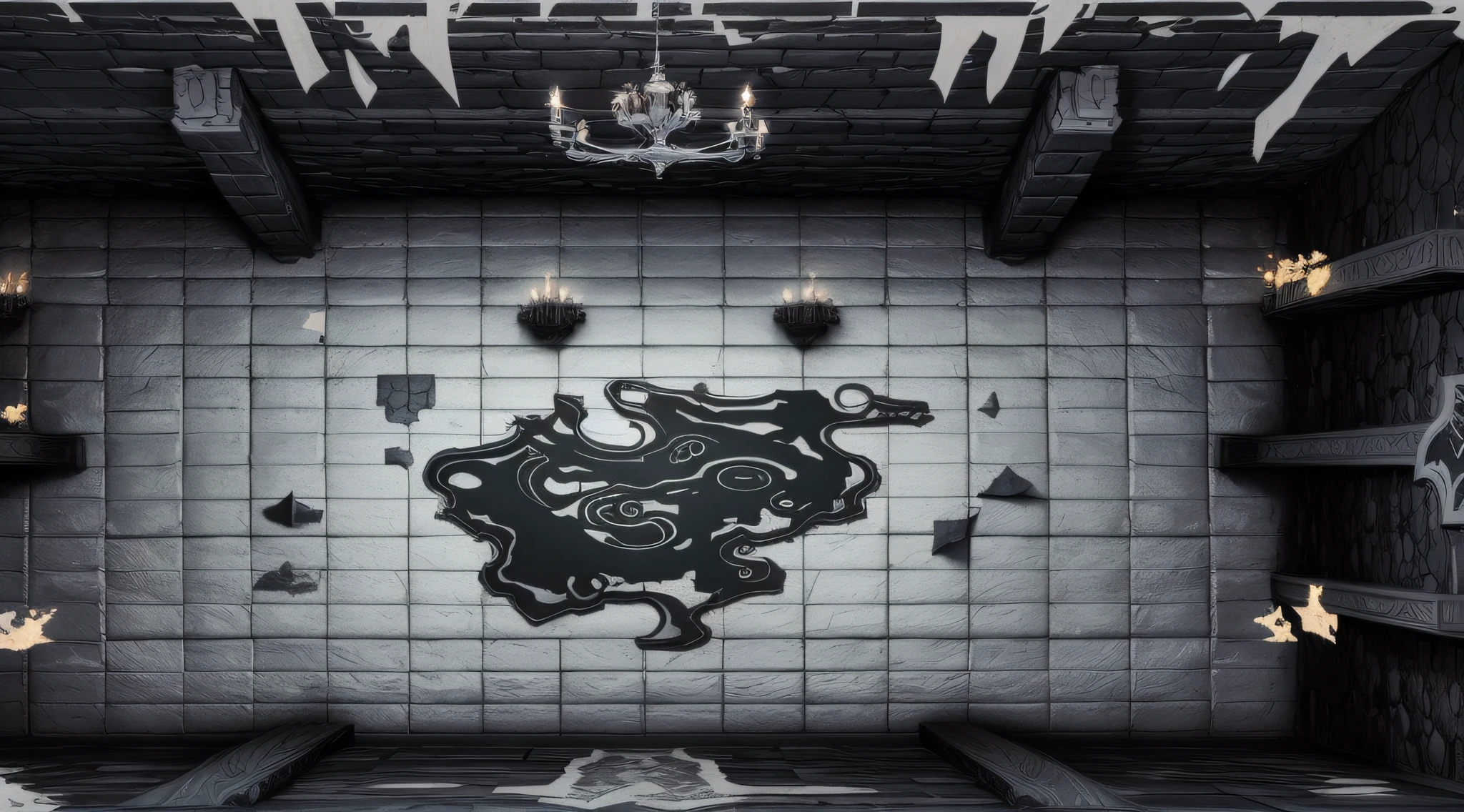 Castle room, RPG scenery map, dark, low lighting, realistic art, top perspective