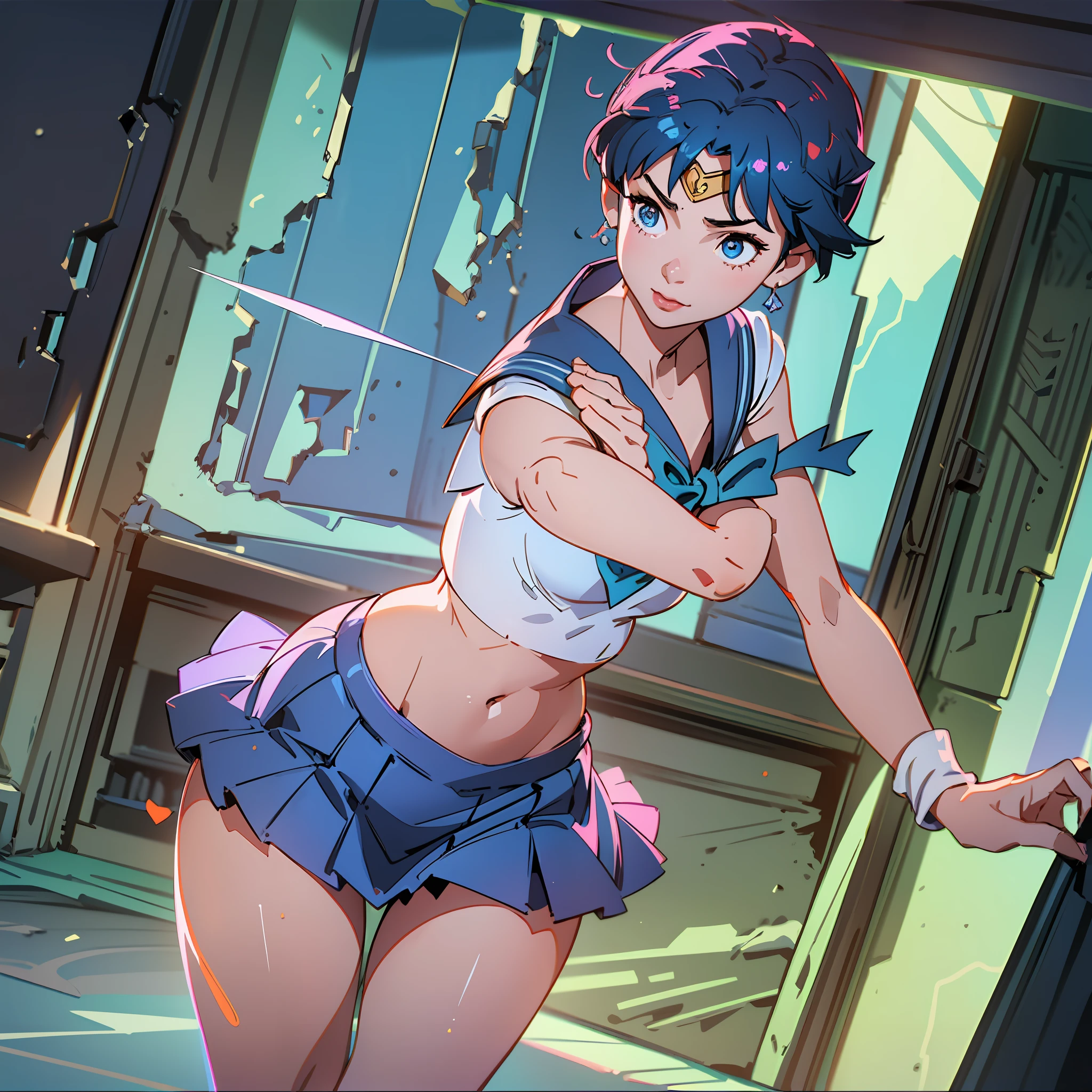 ((Best Quality)), ((Masterpiece)), (detail: 1.4), 3D, , (Sailor Moon: 2.1) ((Ami Mizuno/Sailor Crystal, Sailor Mercury)), charming smile, short hair, short blue hair, leaky belly button, vibrant blue eyes, short skirt, white top, looking at the viewer,, background of the sea in Pattaya, Thailand, dynamic pose, (excellent detail, outstanding lighting, wide angle), HDR (High Dynamic Range), ray tracing, NVIDIA RTX, Super Resolution, Unreal 5, Subsurface Scattering, PBR Textures, Post Processing, Anisotropic Filtering, Depth of Field, Maximum Sharpness and Acutance, Multi-Layer Textures, Albedo and Highlight Mapping, Surface Shading, Accurate Simulation of Light-Material Interactions, Perfect Proportions, Octane Rendering, Two-tone Lighting, Wide Aperture, Low ISO, White Balance, Rule of Thirds, 8K RAW --auto --s2