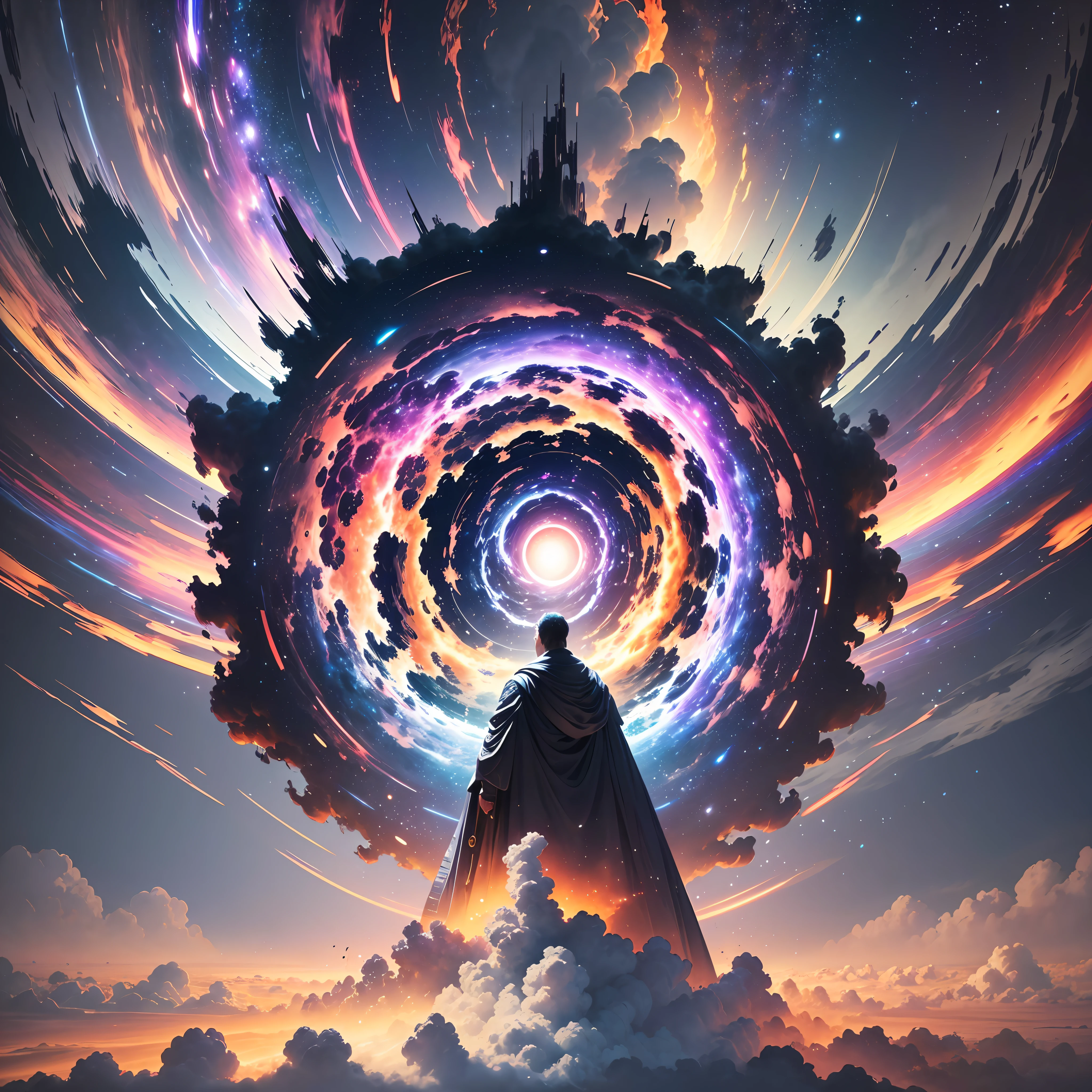 God, the omnipotent creator of the entire universe, greater than all galaxies, represented by the figure of a hyper hyper mega gigantic cloud of energy in the middle of the hyper detailed universe, hyper sharp, hyper realistic, intricate, 32k, photorealism style --auto --s2