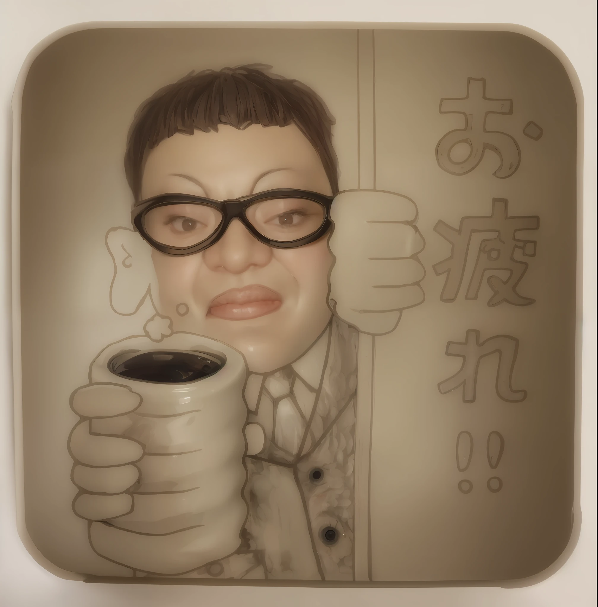 smile, mouth closed, balanced eyes, big eyes,
(Top Quality Detail: 1.2), Realistic, 8K High Definition, Ultra Detail, High Quality Textures, Intricate Detail, Highly Detailed CG, Uncle in Glasses, Holding a Teacup, Photorealistic