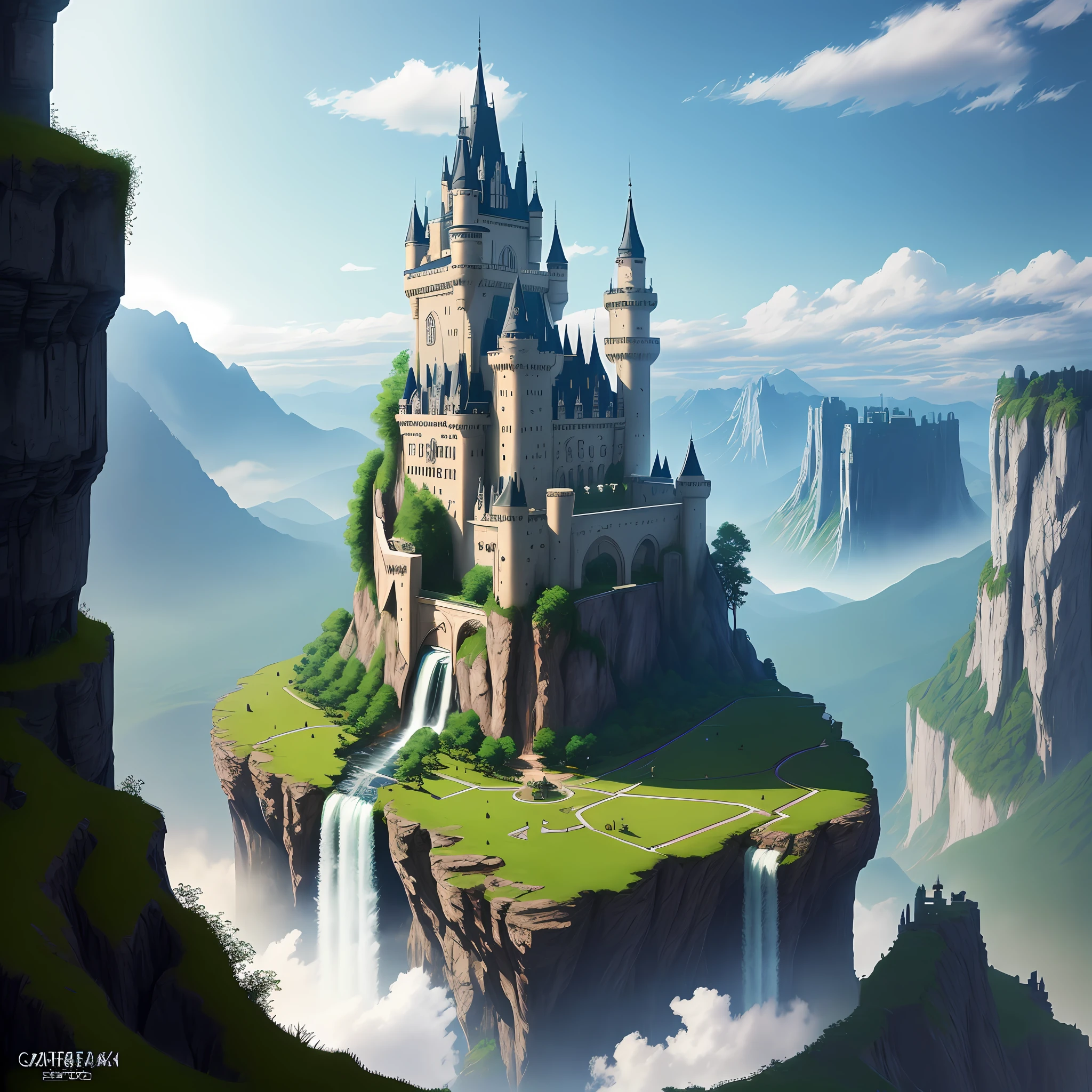 Super Huge Castle Nature Waterfall Top Quality Ultra High Definition 8K Fantasy Cyberpunk Sci-Fi Isekai Mountain