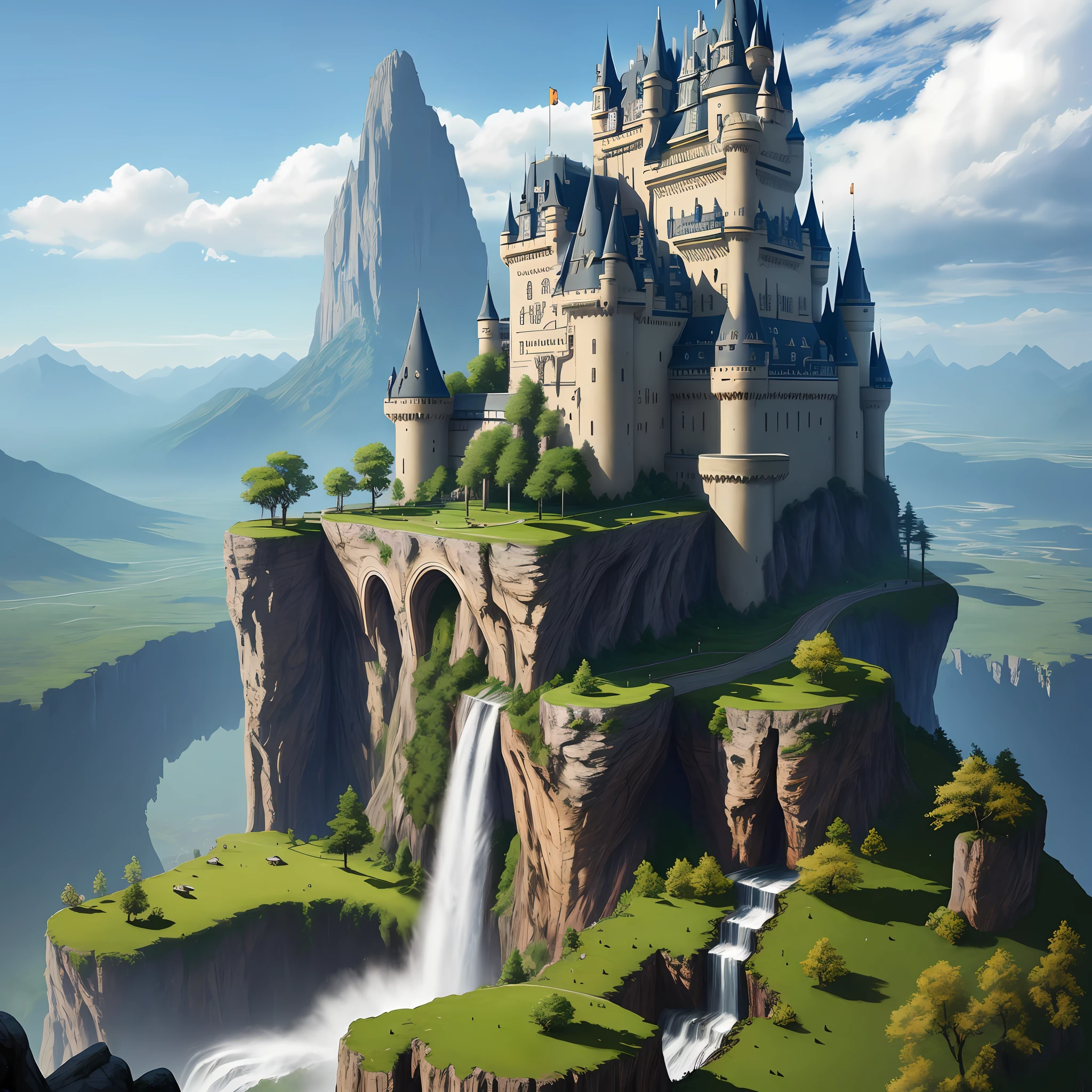 Super Huge Castle Nature Waterfall Top Quality Ultra High Definition 8K Fantasy Cyberpunk Sci-Fi Isekai Mountain
