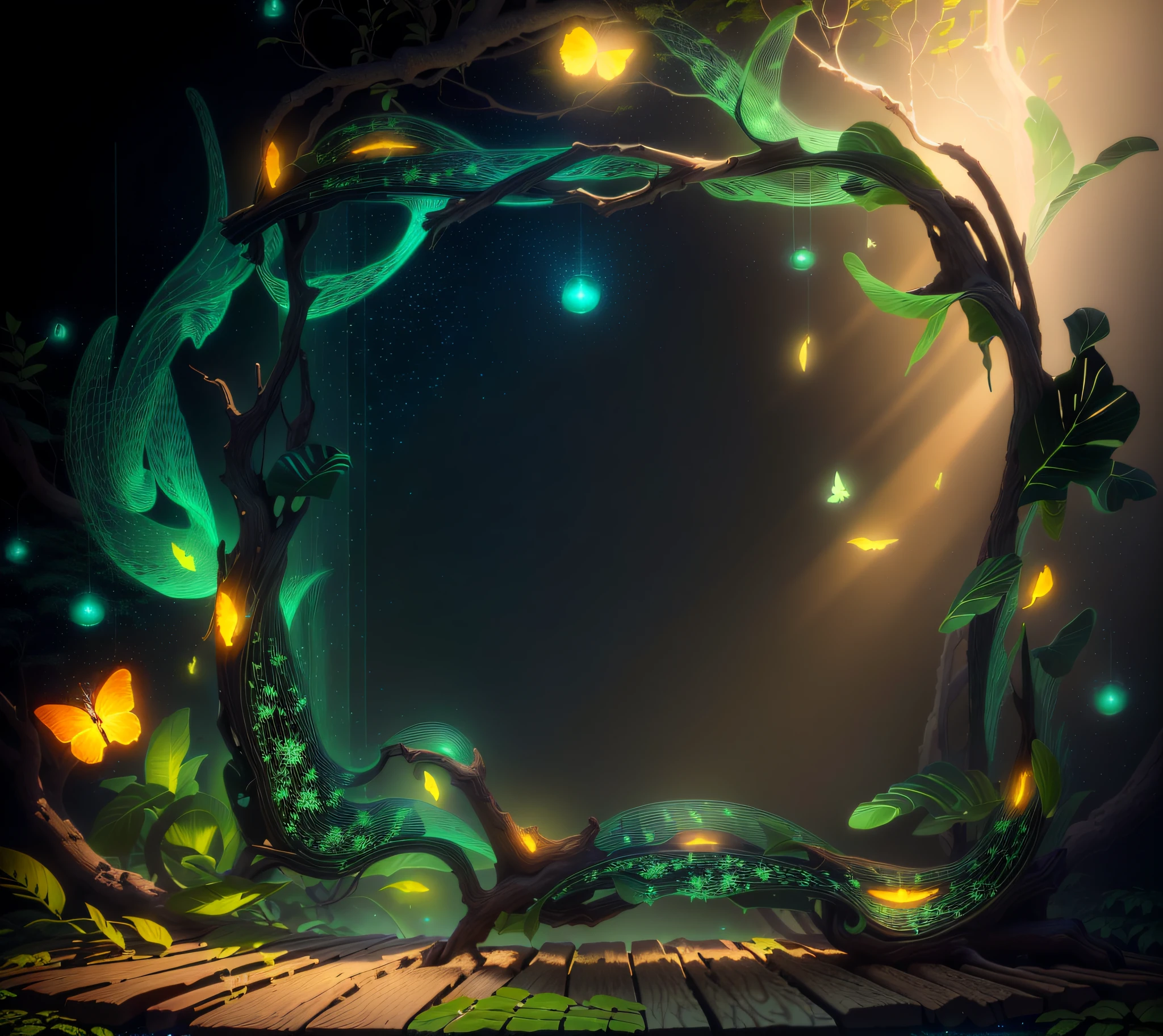 A masterpiece, best quality, (blank background), (blank in the middle), (extremely detailed CG unity 8k wallpaper), (best quality), (best illustration), (best shadow), UI interface The border design features natural elements of the forest theme. The avatar frame is designed in a round shape, surrounded by delicate leaves and branches, with fireflies and glowing particle effects, (UI interface frame design), (natural elements), (jungle theme), (square), (leaves) , (twigs), (fireflies), butterflies, (delicate leaves), (glow), (particle effects). , isometric 3D, octane rendering, ray tracing, super detailed