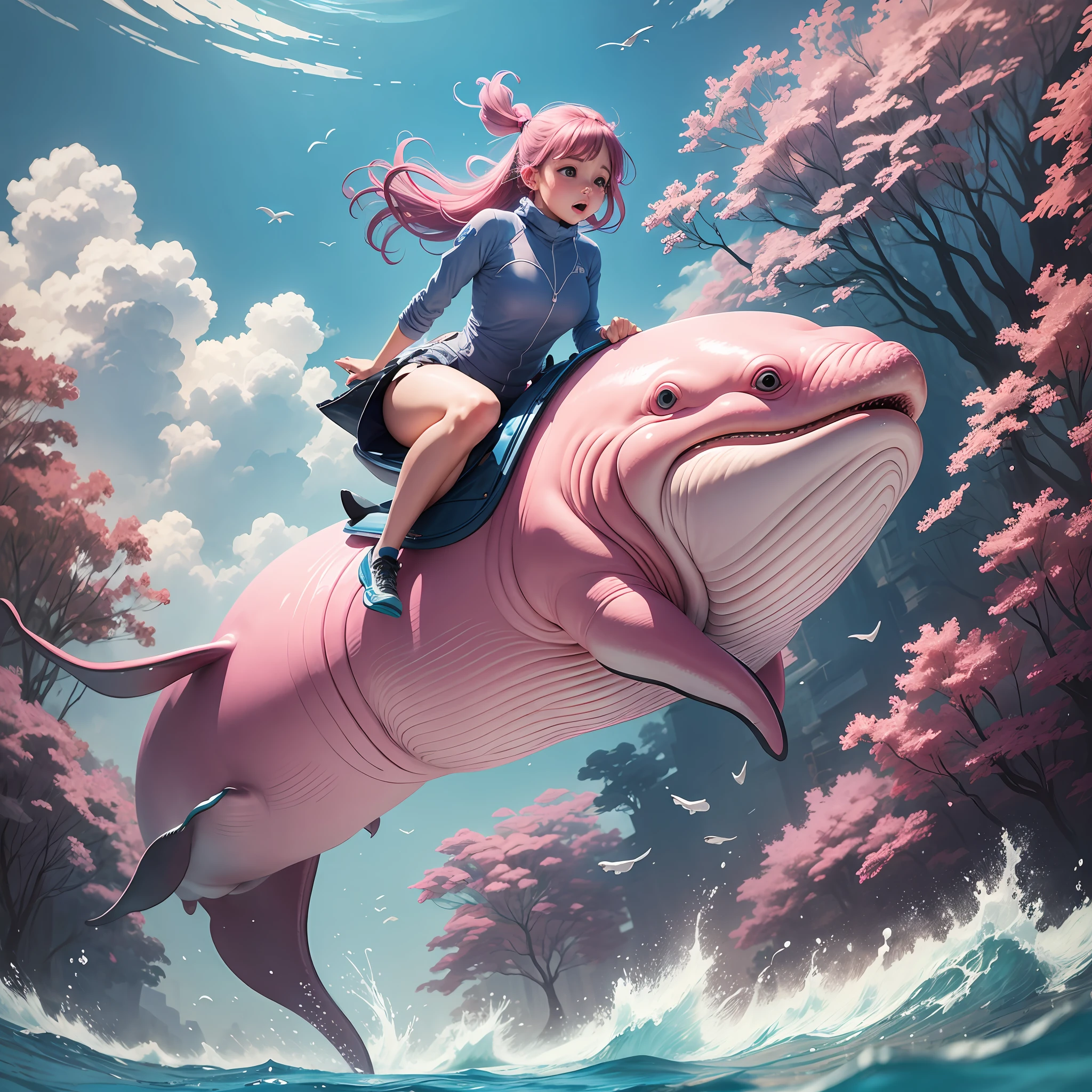Pink whale,jumping above water --auto --s2