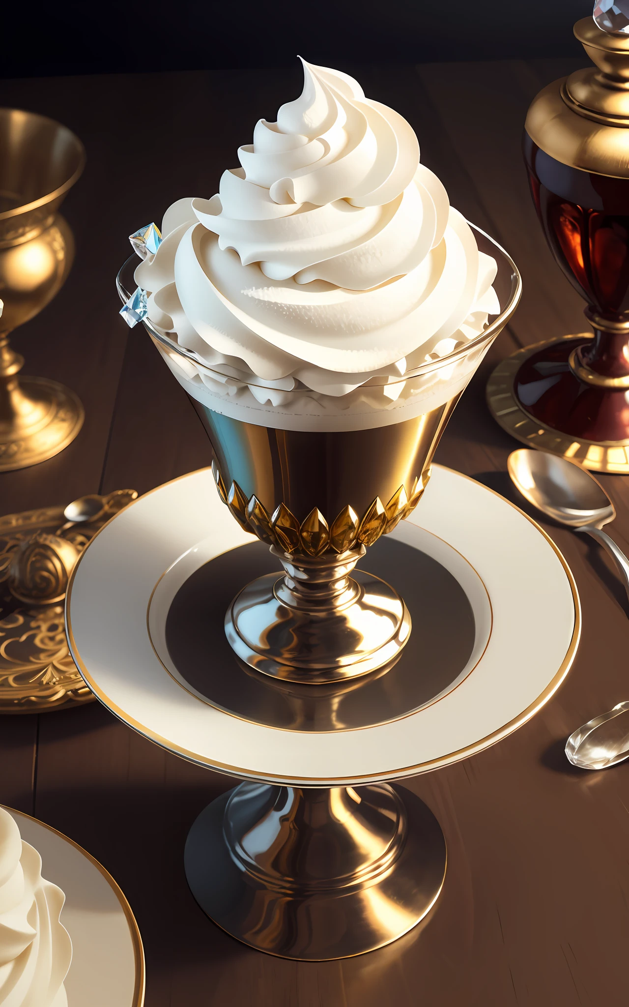 WhippedCreamTopStyle:0.2 crystal cup, in a realistic environment