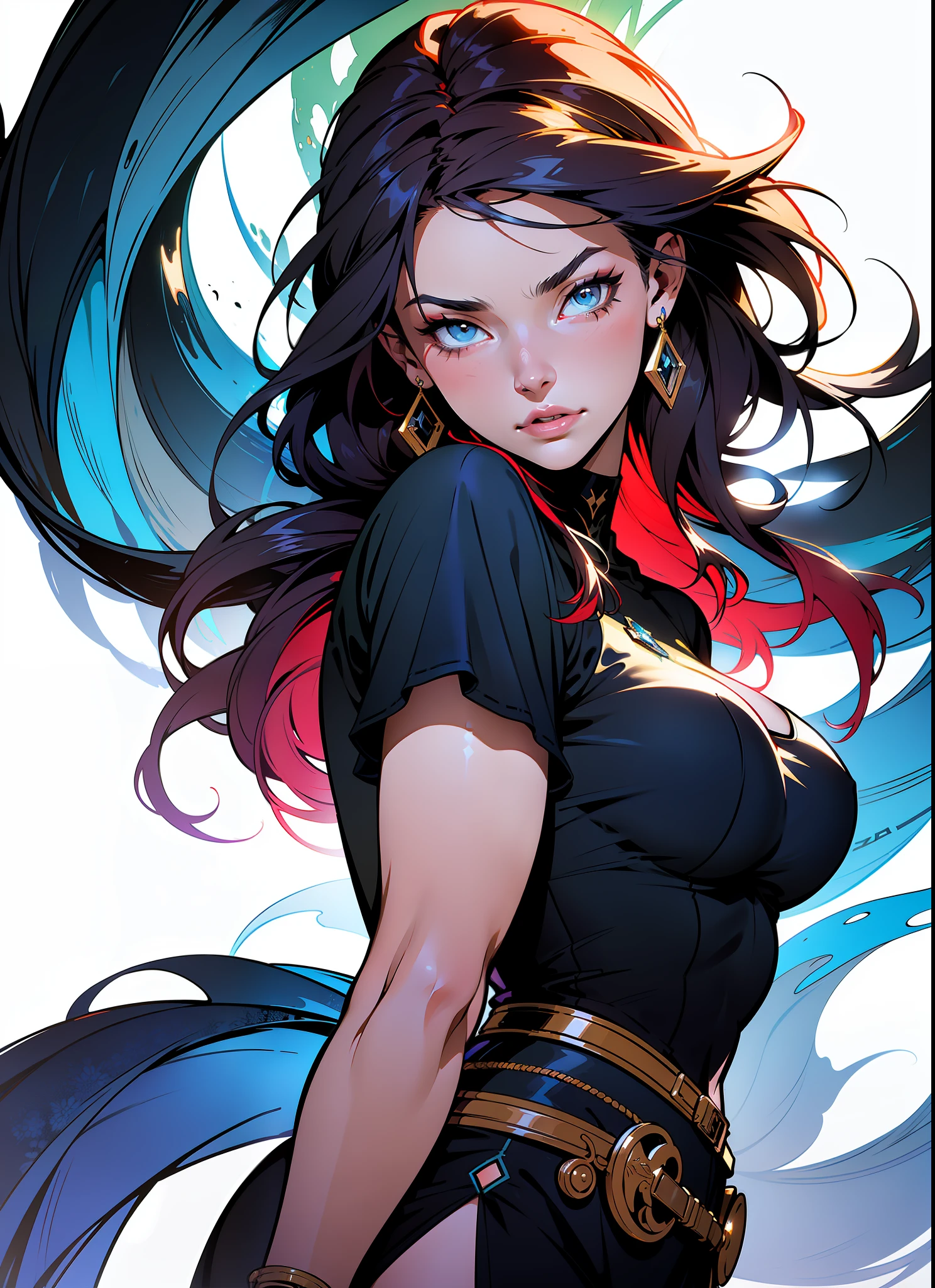 ::Kennedy and Daniel Sampere::2.0 Anime Gacha MMORPG illustration style, tatoon style, comic book style, , beautiful woman with ultra detailed long hair, (beautiful and clear background: 1.2),, fantastic paintings, graffiti style, flowers, highly detailed eyes, a t-shirt or dress with a white blouse underneath, with both cuffs in fighting position, and bracelets, fighting an enemy, with long black hair, stained glass, outside, vibrant, alphonse mucha style, fantastic paintings by joe madureira, high quality, art, ashley graham beautiful woman with long red hair, freedom, soul, digital illustration, comic style, perfect anatomy, centered, approaching perfection, dynamic, highly detailed, watercolor painting, artstation, concept art, smooth, s (masterpiece, extremely_detailed_CG, 8k_wallpaper:1.2),, dark-skinned, white-haired female,