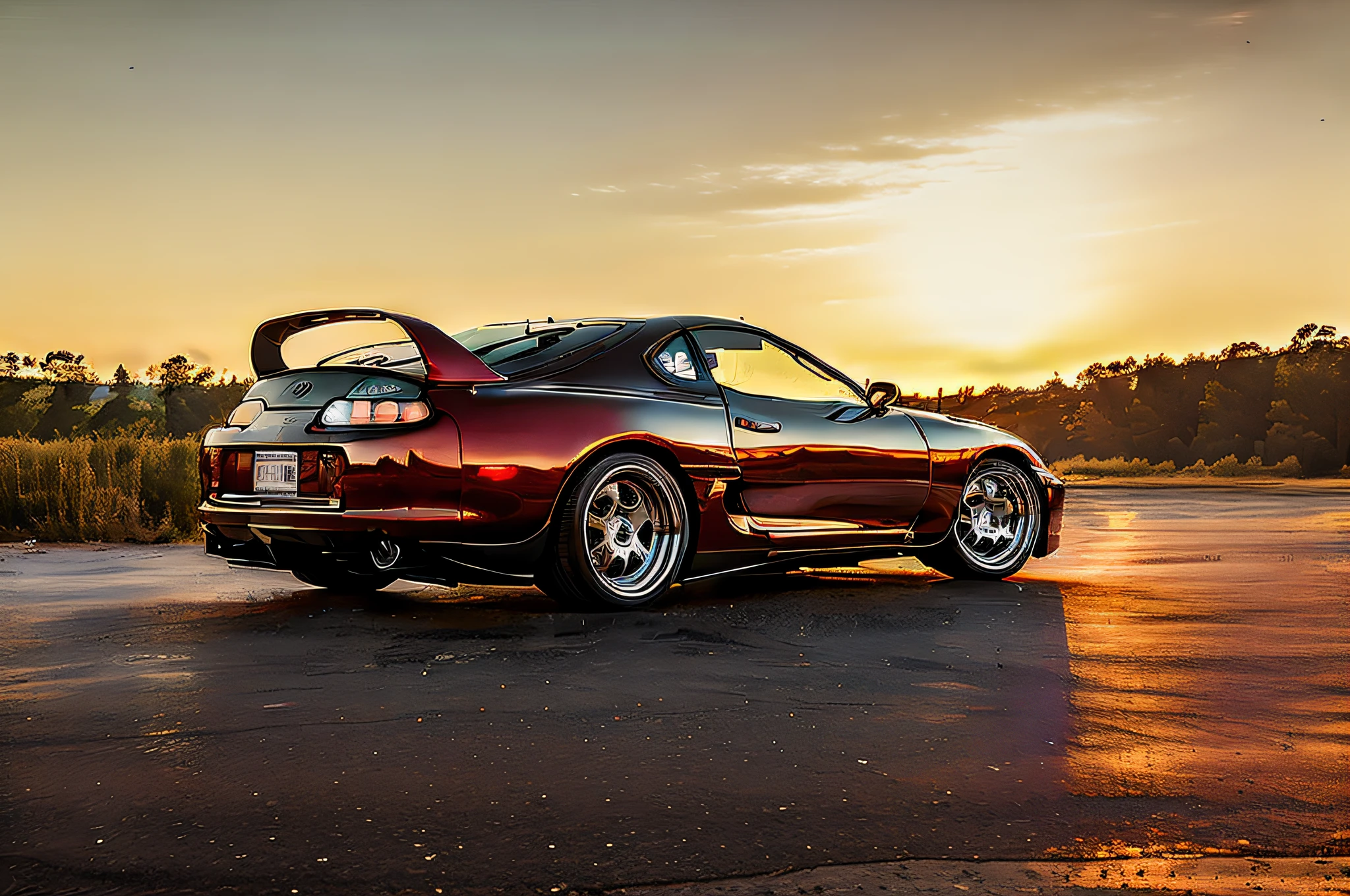(nvinkpunk:1.2) (snthwve style:0.8) VAL1 mk4Supra VAL2, lightwave, sunset, intricate, highly detailed