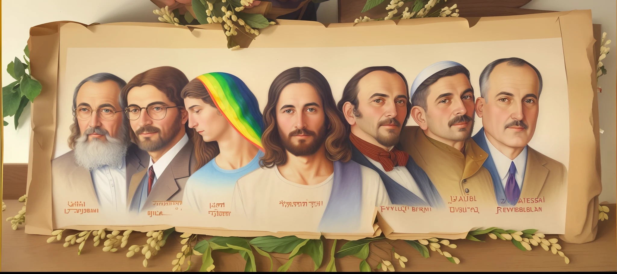 realistic drawing of a group of people on a piece of paper, by Israel Tsvaygenbaum, by Rudolf Koller, religious painting, by Izidor Kršnjavi, still of rainbow ofan, by Hristofor Zhefarovich, by Julius Hatofsky, by Isidor Kaufman, by Edward Ben Avram, perfect color, 32k