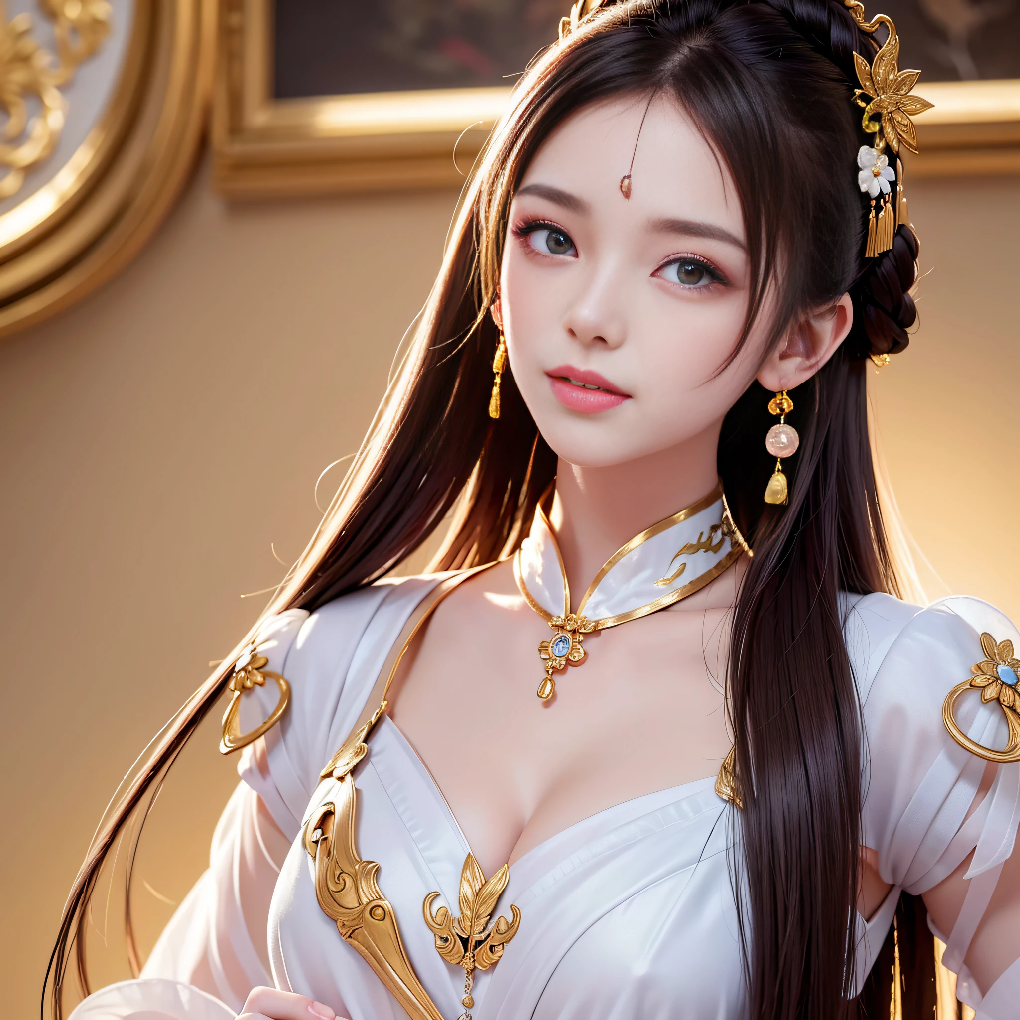 AI painting tips:

1. Theme: Ancient Chinese beauty
2. Temperament performance: steady and dignified, generous
3. Facial expression: smile
4. Face shape features: graceful, pointed chin
5. Eye features: brown eyes, gentle eyes
6. Lip features: slightly open, pale pink lipstick
7. Skin tone characteristics: fair and delicate, flawless
8. Earring features: exquisite, highlighting classical beauty
9. Parameter setting:
   - Camera settings: Shoot with the best camera to ensure clear image quality, rich detail, and high color reproduction.
   - Light settings: Use soft natural light, avoid strong light and shadows, and ensure that the picture is bright and soft.
   - Color settings: Adjust the color saturation appropriately, highlight the theme color, and ensure that the color of the picture is natural and vivid.
   - Background settings: Choose a simple and clean background to avoid overly complex elements disturbing the theme and highlighting the main body of the picture.
   - Screen ratio: choose the appropriate picture ratio according to actual needs to ensure that the picture composition is reasonable and highlight the theme.
