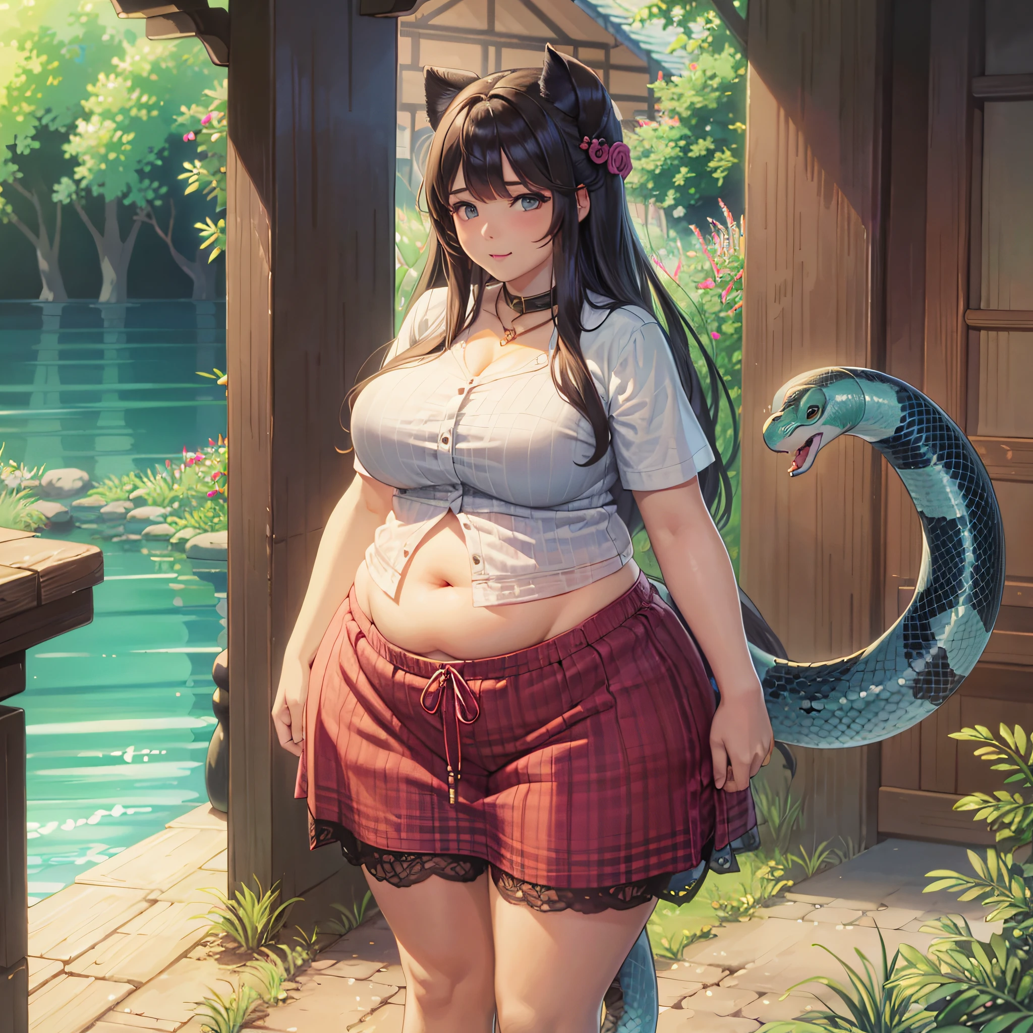 very fat girl with a snake tail, and a large belly