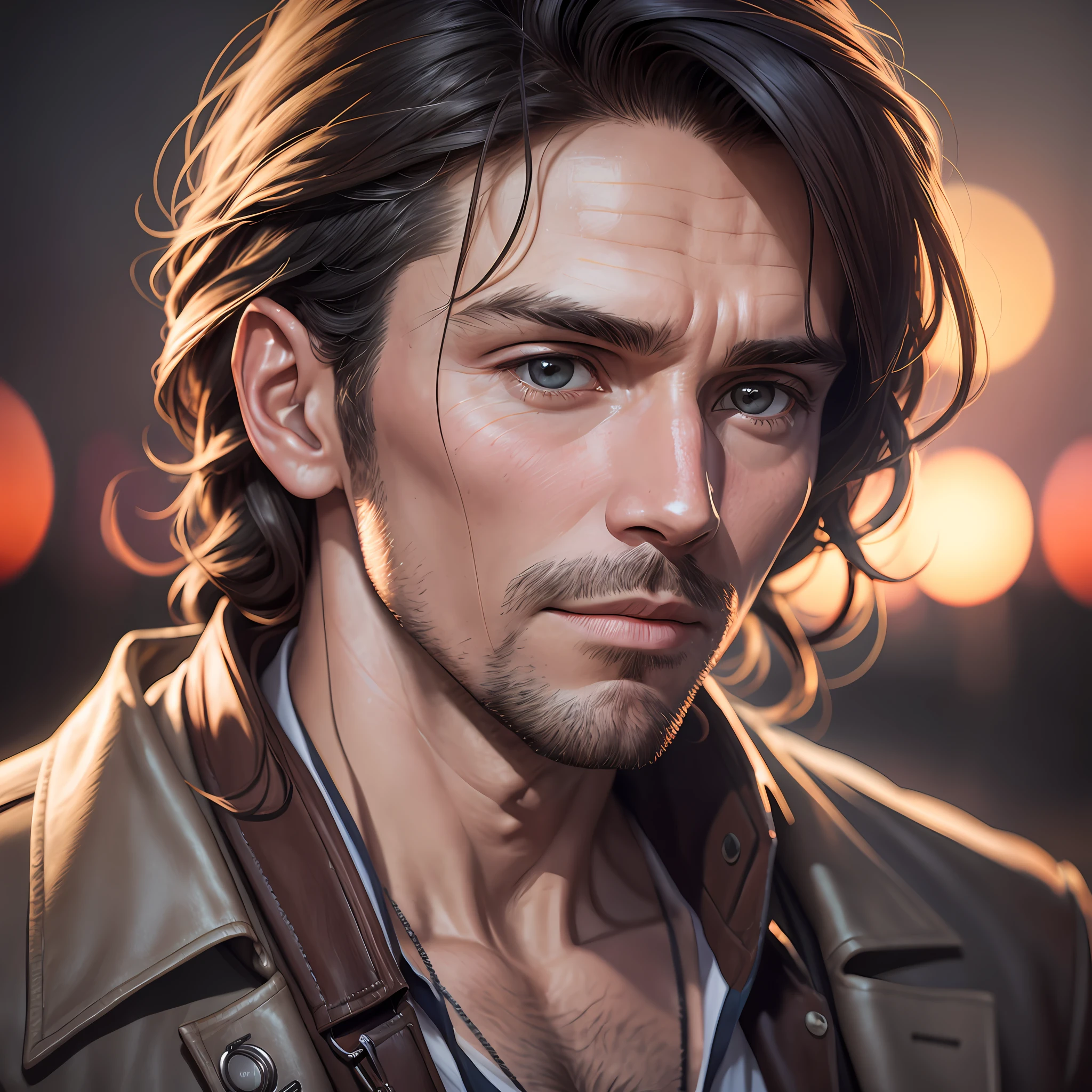 hyper-realistic 32K close-up photo of a secret agent, in a casino, beautiful, proud-looking, insanely detailed, skin pores, sunset light, cinematic, Steve McCurry style, 35mm lens f1.2 --air 3:2 --q 5 --no long hair --auto --s2