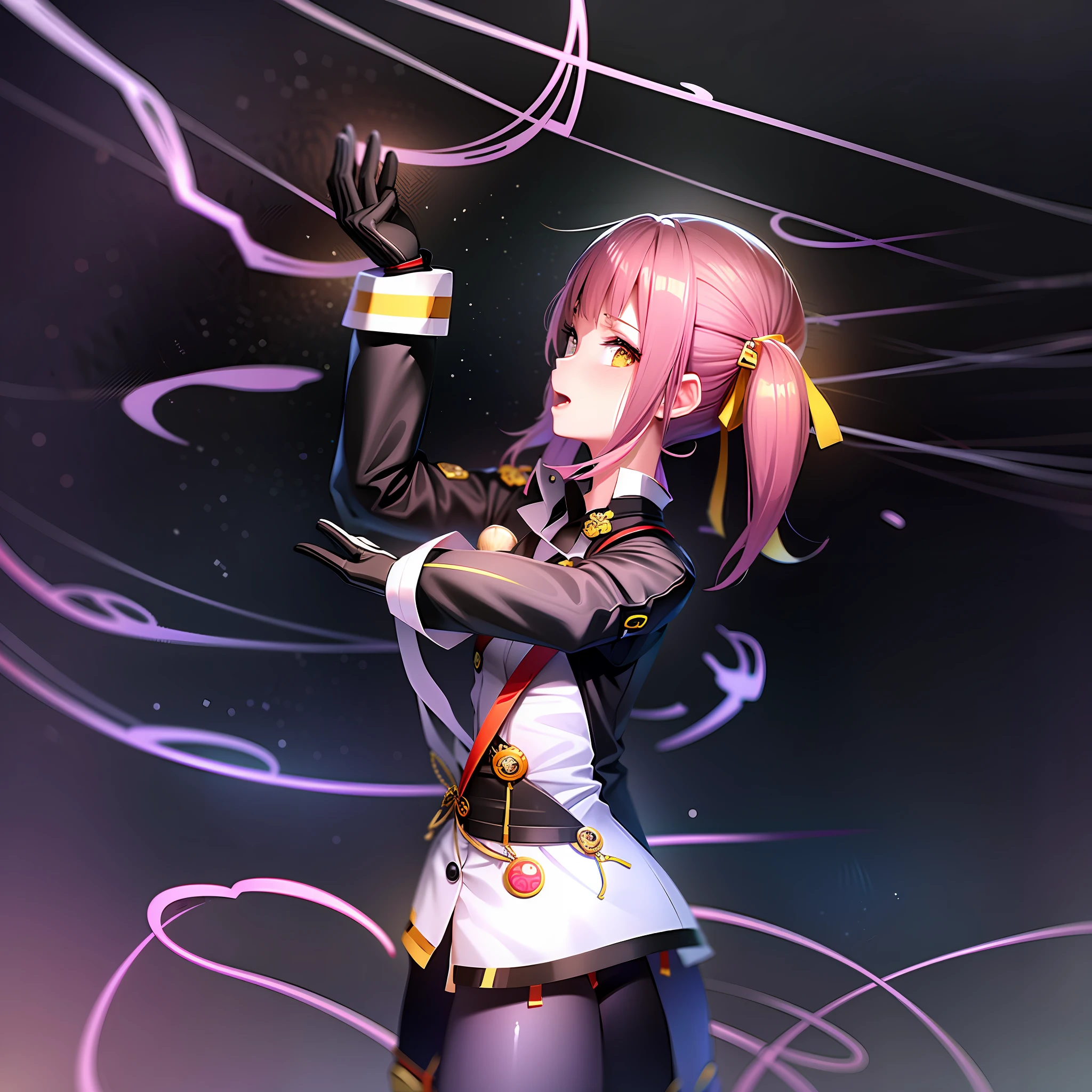 Anime girl in uniform, Pudica pose gesture, visual novel sprite, smooth anime CG art, Yayoi Haruma, Misato Kuzuki, battle pose, hint of Yayoi Haruma, frantic dance pose, marin Kitagawa fan art, glorious Makinami, sayori, abstract art, by Alphonse Mucha (masterpiece, highest quality, high resolution: 1.4), suprematism, Maximalism Art Style