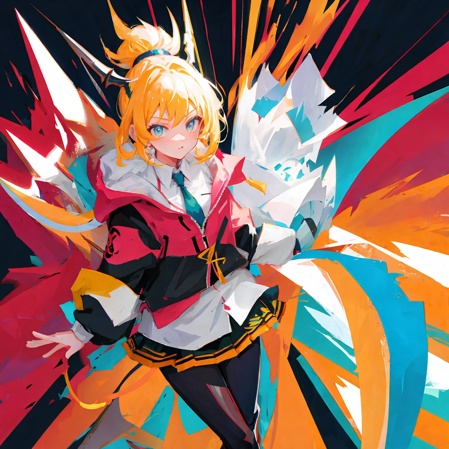 Anime girl half dragon fighting