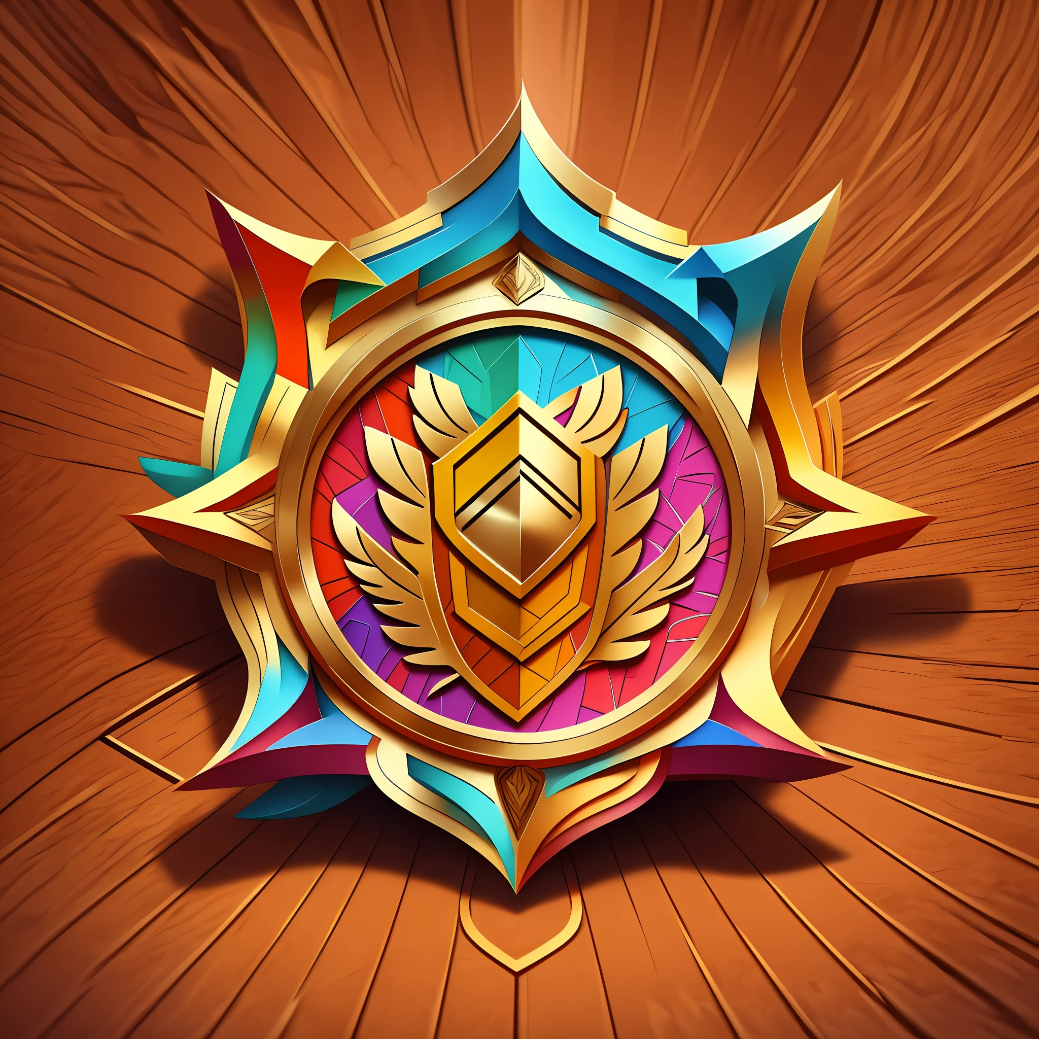 A cartoon style shield logo with vibrant colors. It features a well-planned design, with sophisticated features and defined contours. Strong texture and frontal perspective   character --auto --s2
