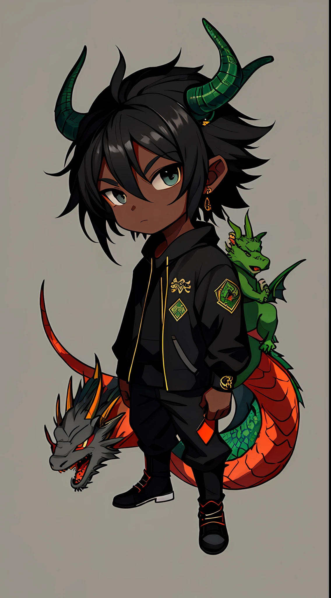 Dragon, black, black skin, chibi