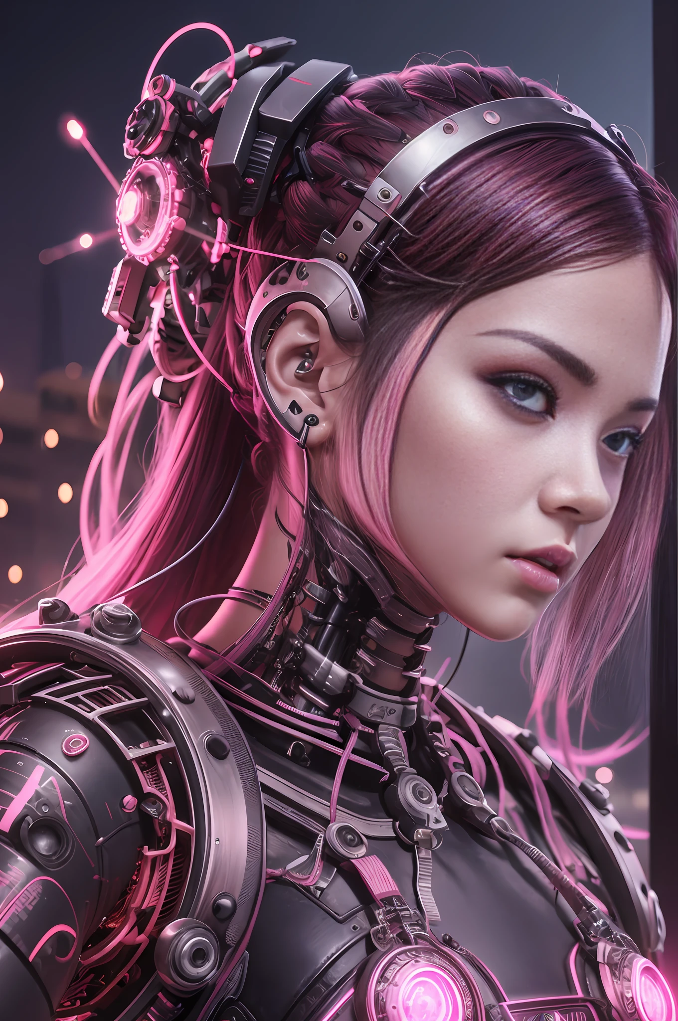 A cute mechanical cyberpunk Rosé Blackpink girl, realistic details, global illumination, shadows, octane render, 8k, ultra sharp,metal,intricate, ornaments detailed, cold colors, hyperdetailed, highly intricate details, realistic light, trending on cgsociety, glowing eyes, facing camera, neon details, machanical limbs, blood vessels connected to tubes,mechanical vertebra attaching to back, mechanical cervical attaching to neck, wires and cables connecting to head --auto --s2