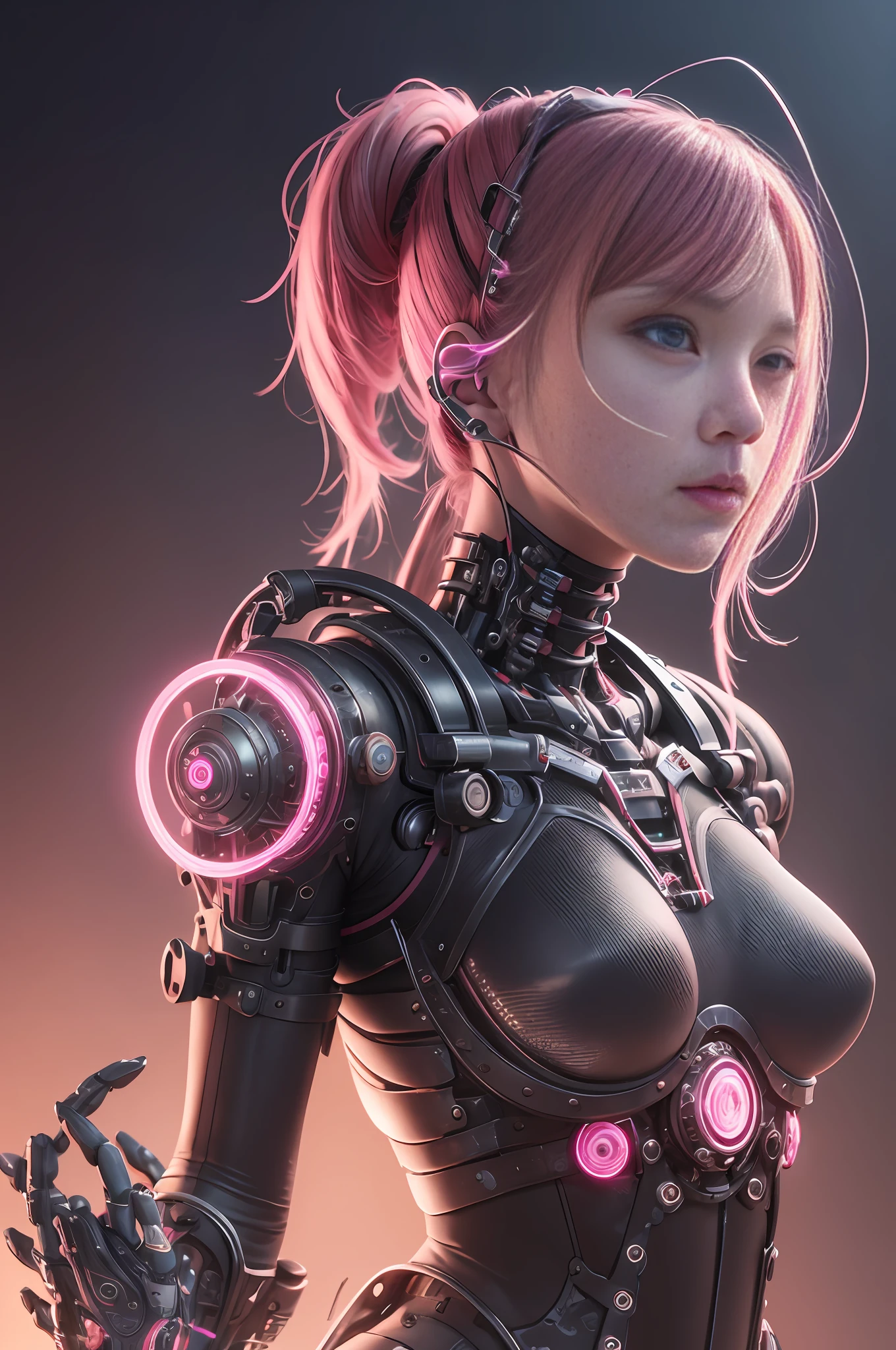 A cute mechanical cyberpunk Rosé Blackpink girl, realistic details, global illumination, shadows, octane render, 8k, ultra sharp,metal,intricate, ornaments detailed, cold colors, hyperdetailed, highly intricate details, realistic light, trending on cgsociety, glowing eyes, facing camera, neon details, machanical limbs, blood vessels connected to tubes,mechanical vertebra attaching to back, mechanical cervical attaching to neck, wires and cables connecting to head --auto --s2