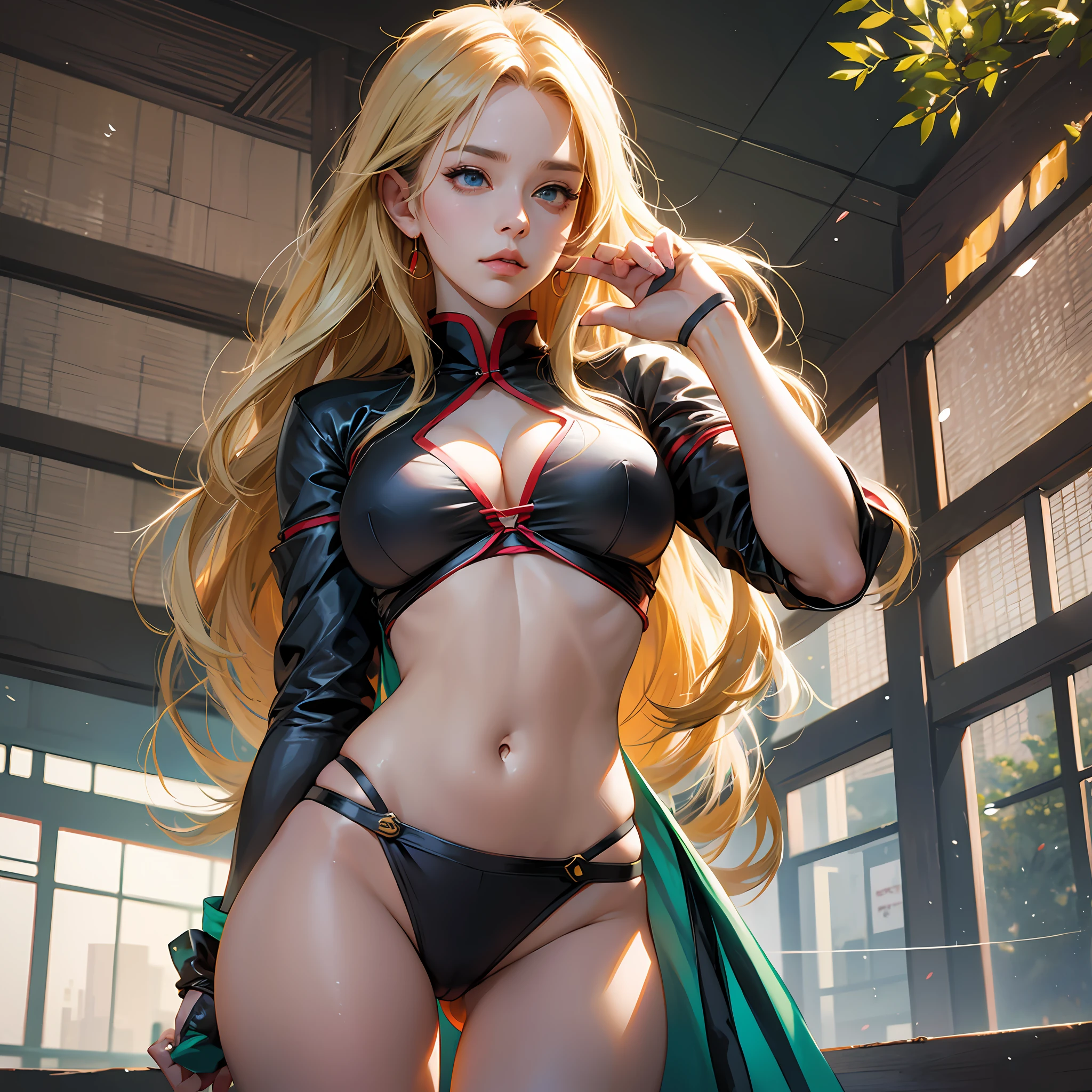 a girl 20 years old, Tsunade, anime,realistic, ultra hd, standing, hands in breast ,beautiful anime pose, female anime character, anime girl, full-cosplay, professional cosplay,  body male hero --auto --s2