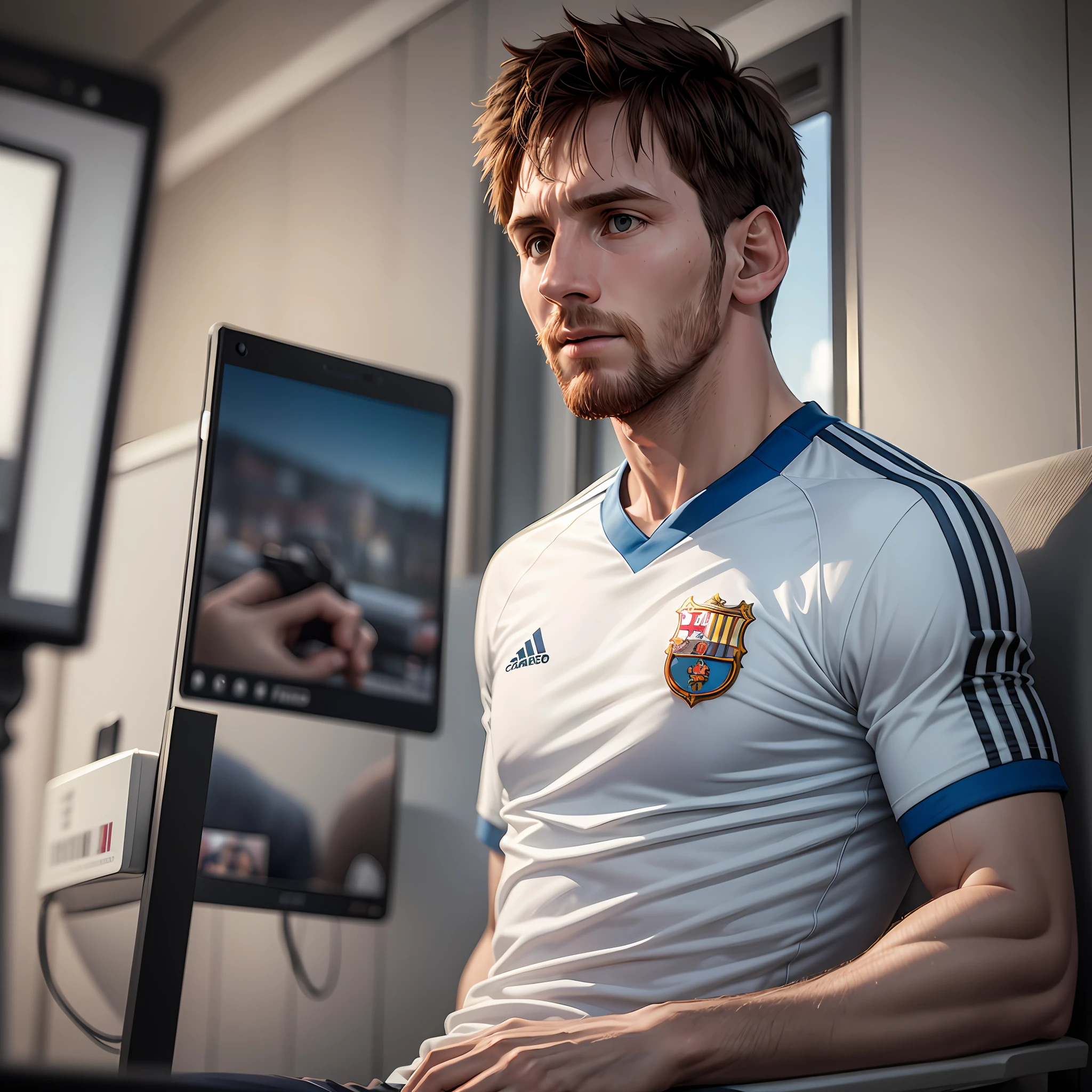 Messi wearing the shirt of the cruise sport club, with realistic and photographic look, presenting hyperfocus and sharpness that simulates a photograph taken by professional camera, realistic details and textures. --auto --s2