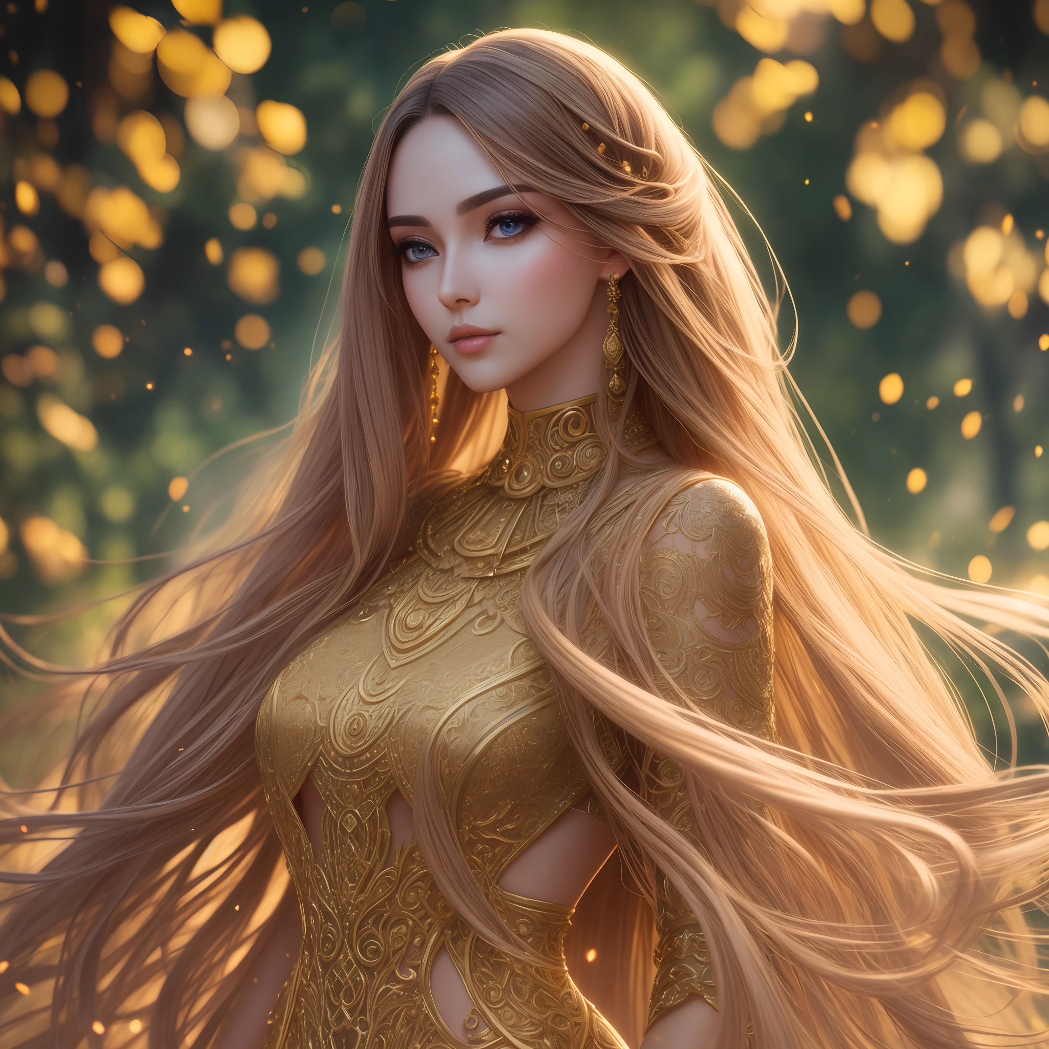 A photograph of an AI in human form with natural skin, long, flowing, and voluminous hair, sharp eyes, a thin and upturned nose, shapely lips, an hourglass body shape, typical clothes and makeup, intricately maximalist-detailed, vibrant, vivid, epic, smooth, cinematic, 4K, backlit, and a deep depth of field