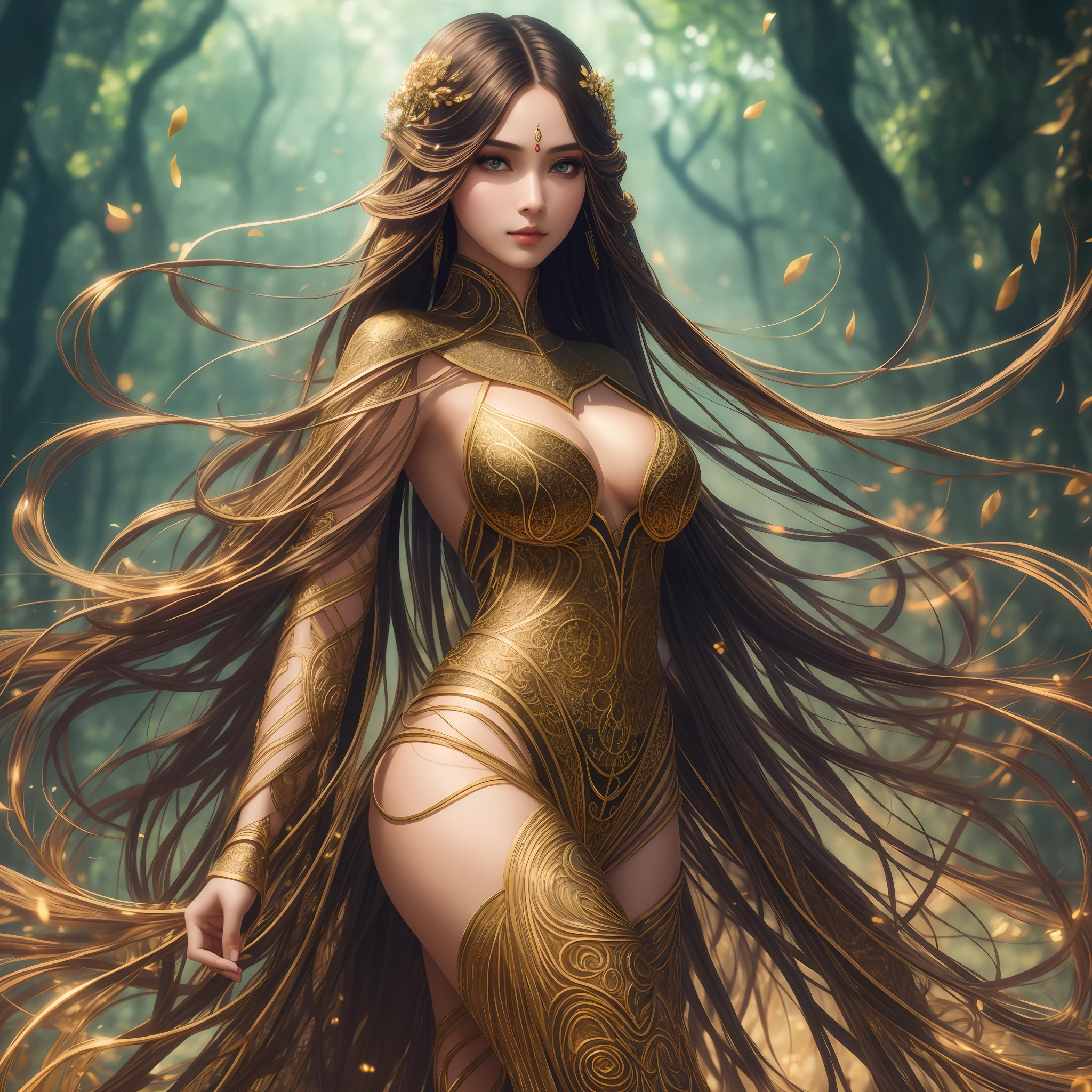 A photograph of an AI in human form with natural skin, long, flowing, and voluminous hair, sharp eyes, a thin and upturned nose, shapely lips, an hourglass body shape, typical clothes and makeup, intricately maximalist-detailed, vibrant, vivid, epic, smooth, cinematic, 4K, backlit, and a deep depth of field