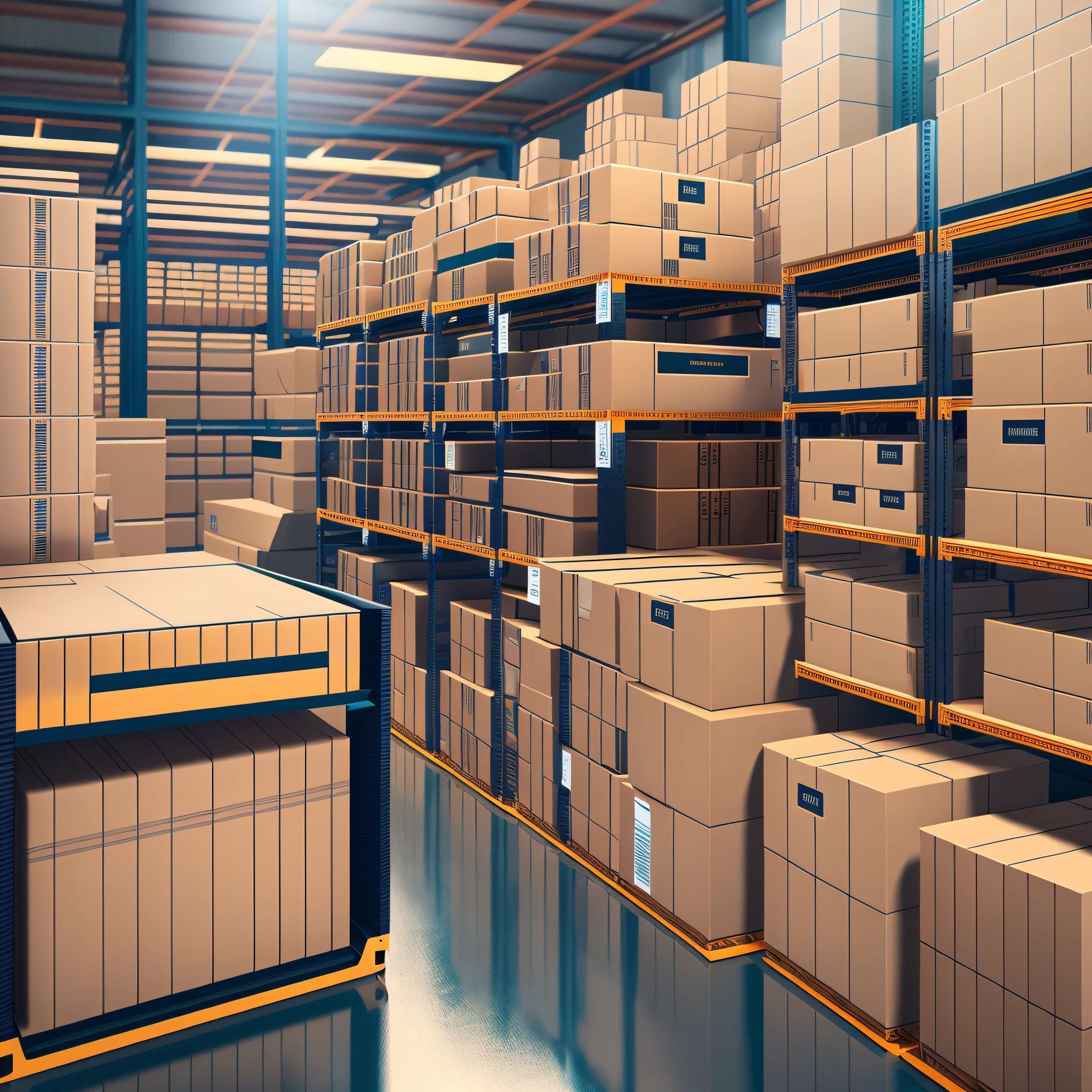 a lot of boxes very organized in a supplier deposit just like the best supplier ever for e-commerce operations very inspirational  8k, uhd, severe low lighting, high quality, sharp focus, fujifilm XT3 --auto --s2