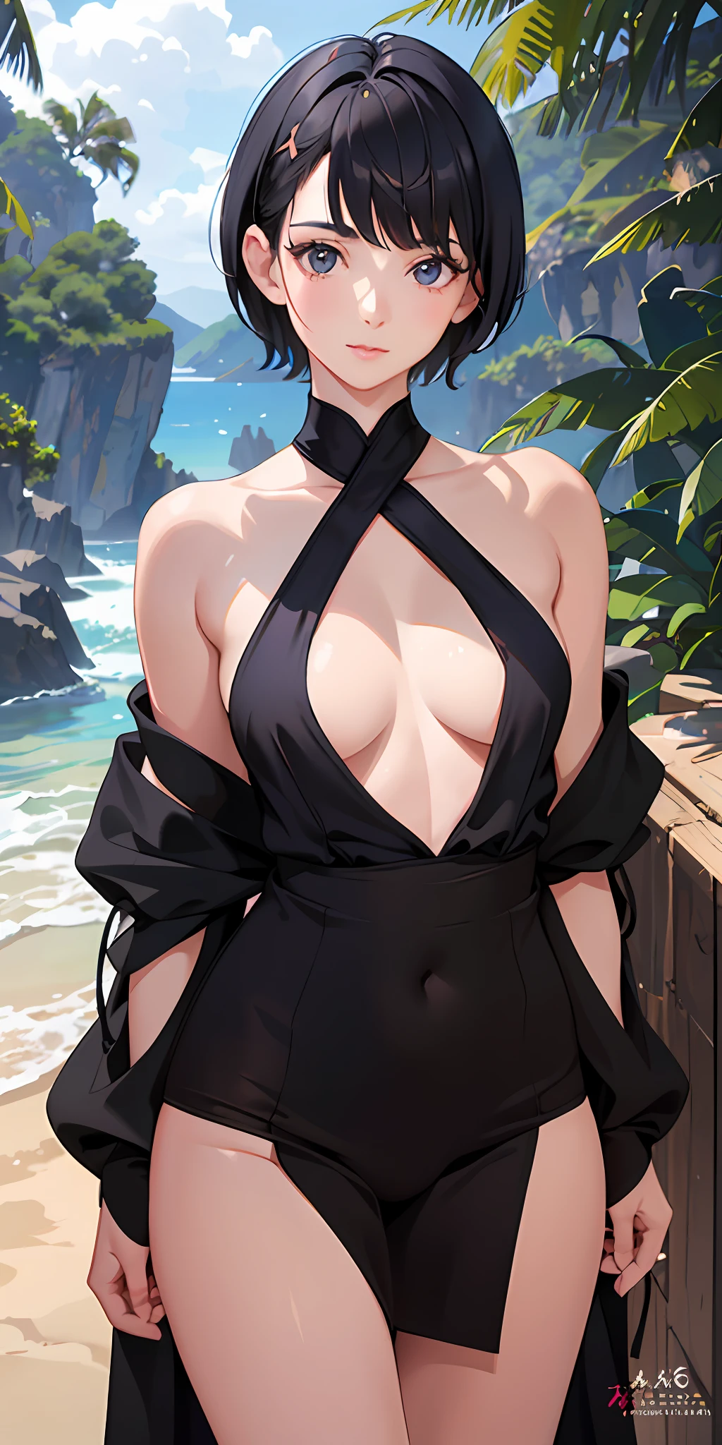 Kai Kokoa, Kai Kokoa, STU48 Kai Kokoai, Short hair, Short cut, Black hair, 155 cm, Small breasts, (Photorealistic: 1.4), (Masterpiece, Side light, Detailed beautiful eyes: 1.2), Masterpiece*Portrait, Realistic, 3D Face, Glowing eyes, Glossy hair, Glossy skin, Solo,