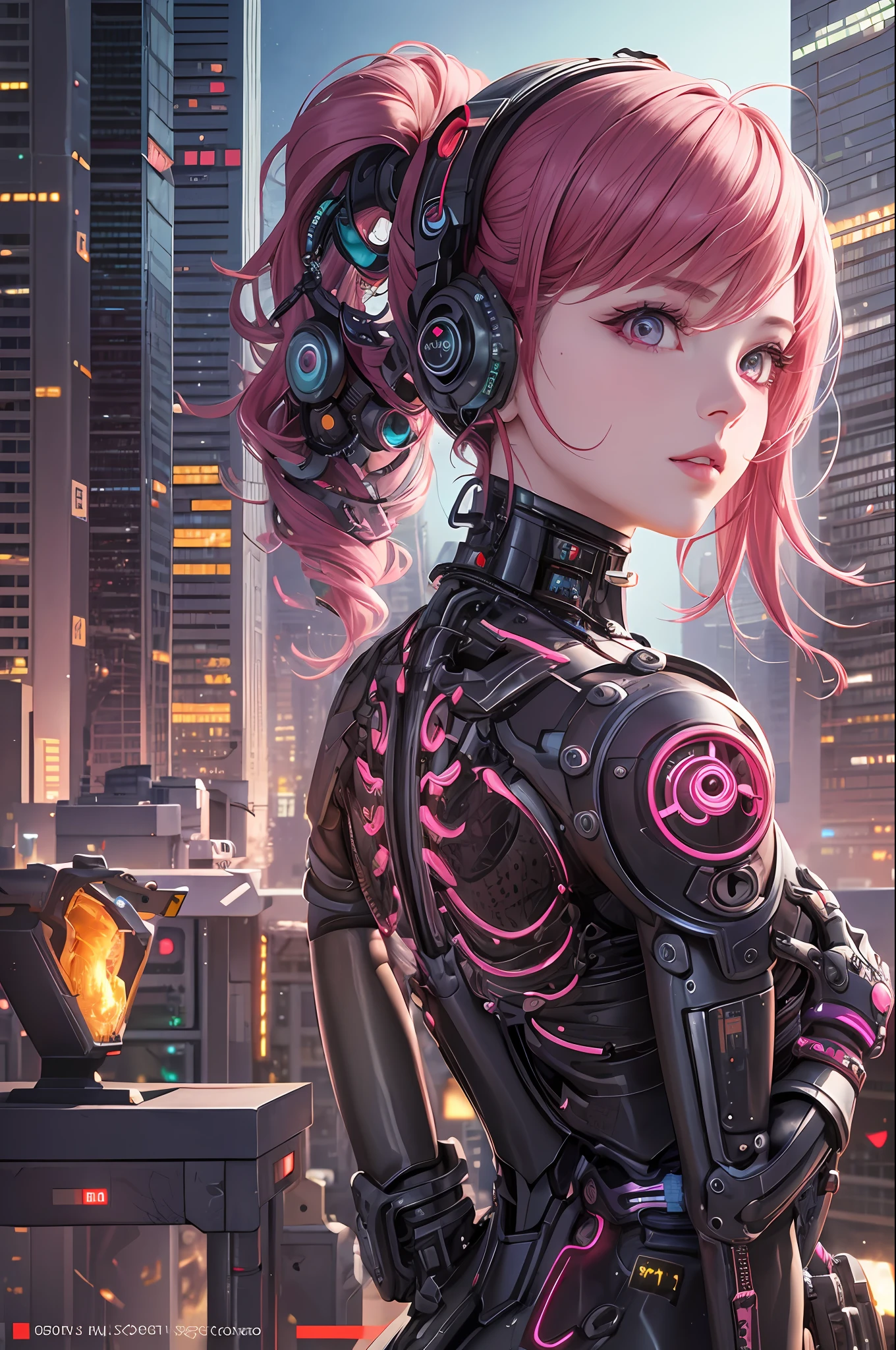 A cute mechanical cyberpunk Rosé Blackpink girl, realistic details, global illumination, shadows, octane render, 8k, ultra sharp,metal,intricate, ornaments detailed, bold cyberpunk colors, hyperdetailed, highly intricate details, realistic light, trending on cgsociety, glowing eyes, facing camera, neon details, machanical limbs, blood vessels connected to tubes,mechanical vertebra attaching to back, mechanical cervical attaching to neck, wires and cables connecting to head --auto --s2