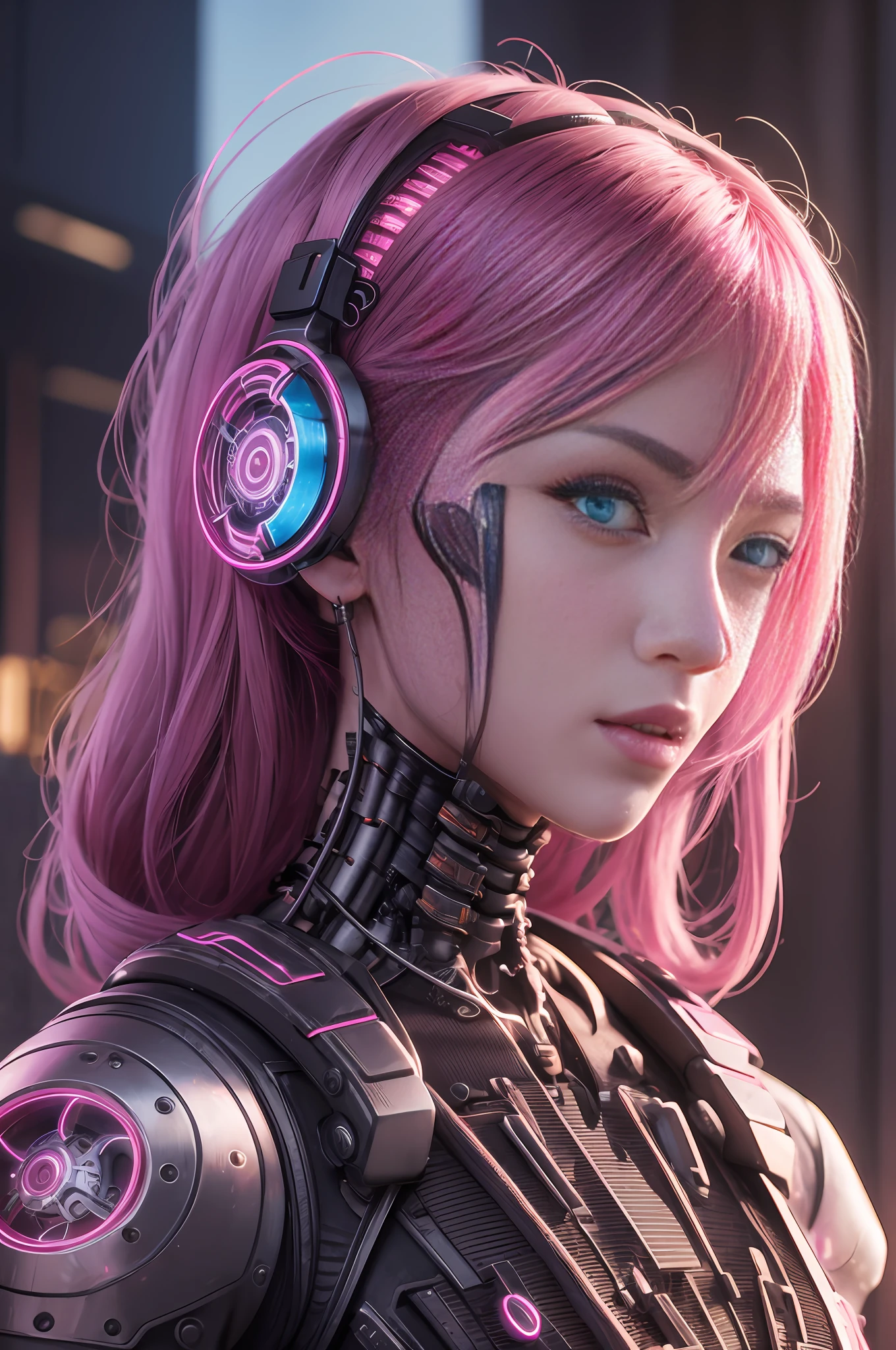 A cute mechanical cyberpunk Rosé Blackpink girl, realistic details, global illumination, shadows, octane render, 8k, ultra sharp,metal,intricate, ornaments detailed, cold colors, hyperdetailed, highly intricate details, realistic light, trending on cgsociety, glowing eyes, facing camera, neon details, machanical limbs, blood vessels connected to tubes,mechanical vertebra attaching to back, mechanical cervical attaching to neck, wires and cables connecting to head --auto --s2