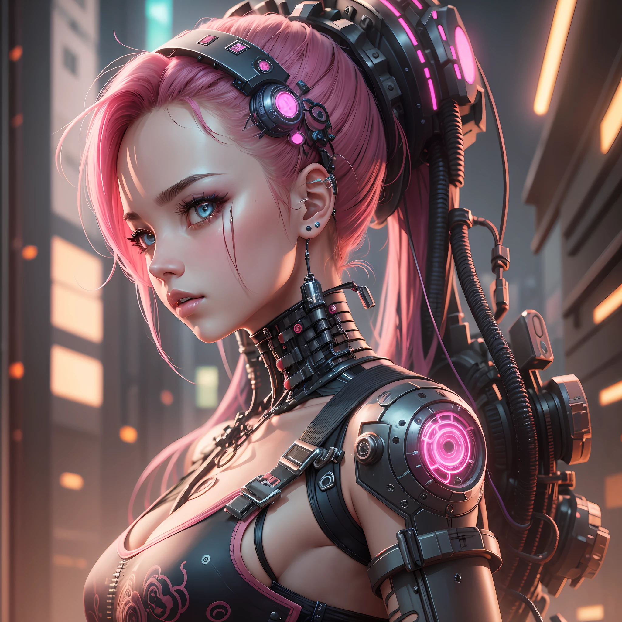 A cute mechanical cyberpunk Rosé Blackpink girl, realistic details, global illumination, shadows, octane render, 8k, ultra sharp,metal,intricate, ornaments detailed, cold colors, hyperdetailed, highly intricate details, realistic light, trending on cgsociety, glowing eyes, facing camera, neon details, machanical limbs, blood vessels connected to tubes,mechanical vertebra attaching to back, mechanical cervical attaching to neck, wires and cables connecting to head --auto --s2