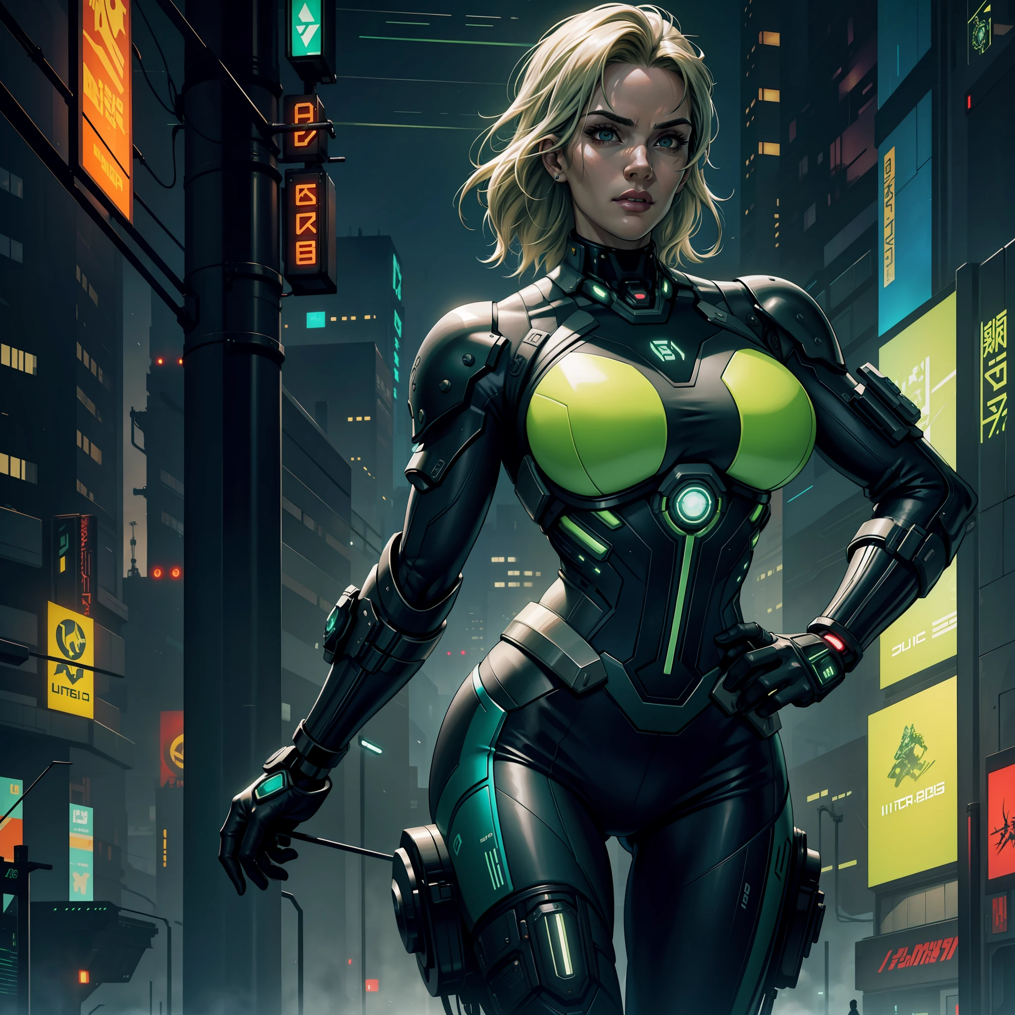 "(green and silver cyberpunk tactical suit:1) (1woman) dark theme :: focus on closeup face, sexy face, :: Kate Winslet's face, medium blonde hair :: bangs :: ultra realistic futuristic scifi cyberpunk agent athletic woman, ((background scifi lab high tech cyberpunk)) :: cool cybernetic silver-green tactical armor suit :: natural lighting :: bokeh :: 8k :: best quality :: masterpiece :: insanely detailed:1.5"