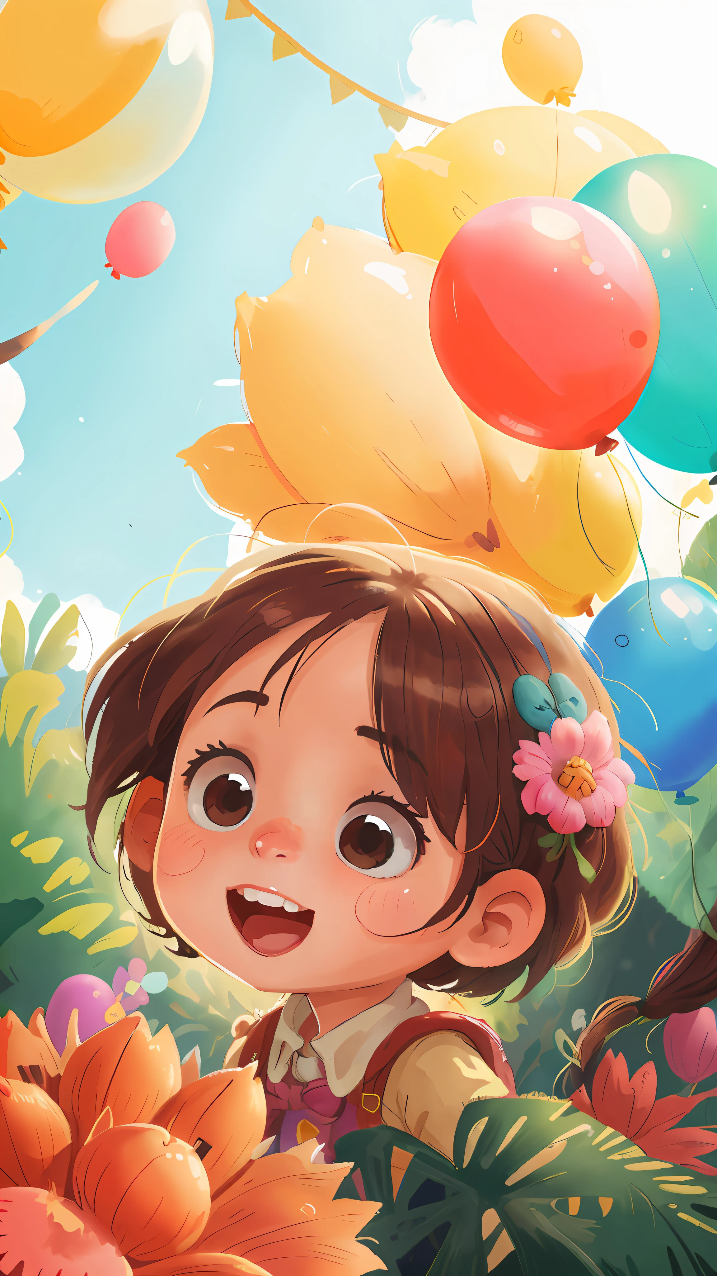 A girl with a zoo, many balloons, happy, happy, perfect quality, clear focus (clutter-home: 0.8), (masterpiece: 1.2) (Realistic: 1.2) (Bokeh) (Best quality) (Detailed skin: 1.3) (Intricate details) (8K) (Detail eyes) (Sharp focus), (Happy)