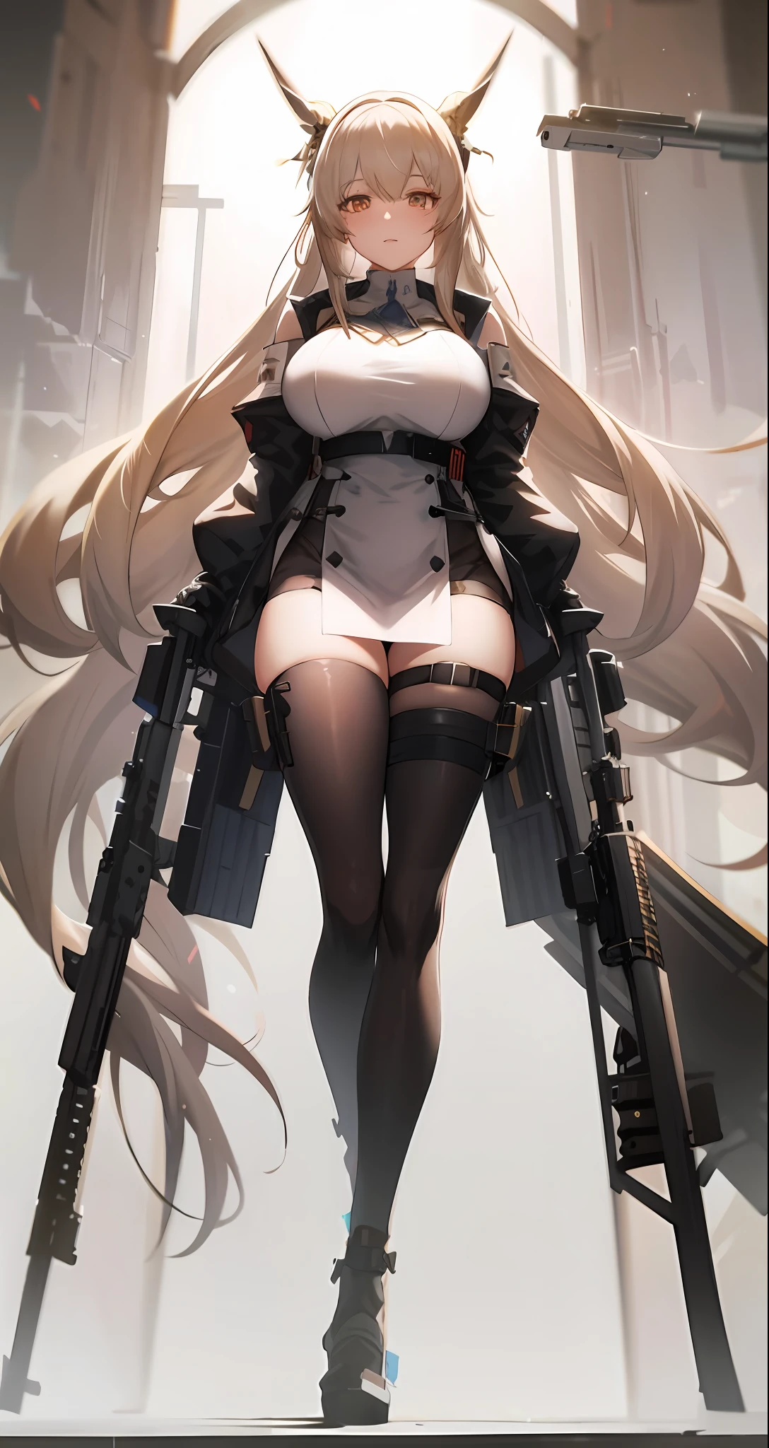 a woman in a white dress with guns standing in a room, from girls frontline, fine details. girls frontline, girls frontline style, guweiz on artstation pixiv, female action anime girl, girls frontline cg, guweiz on pixiv artstation, artwork in the style of guweiz, guweiz, style artgerm, ross tran style