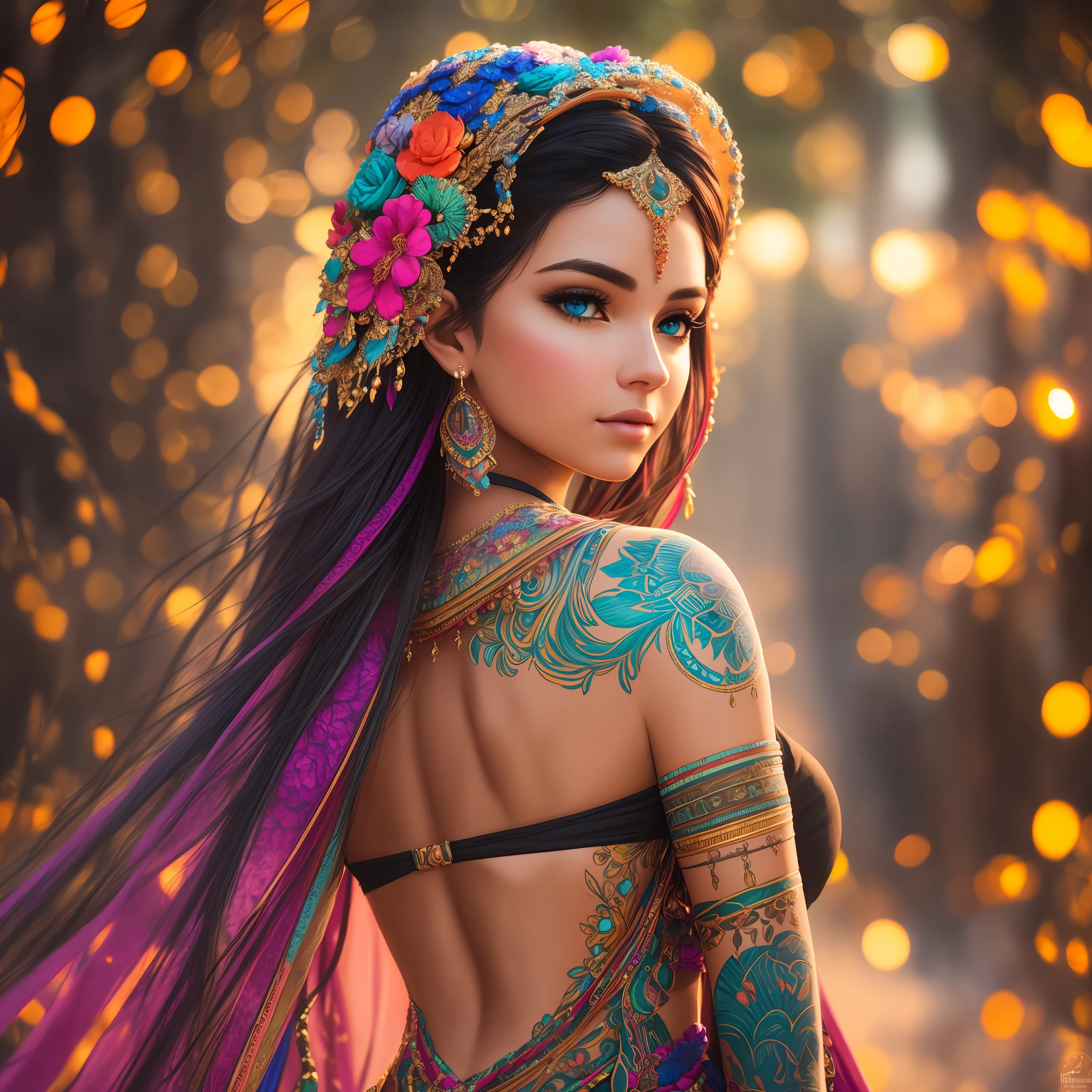 A photograph of a woman you think is beautiful, intricately maximalist-detailed, vibrant, vivid, epic, smooth, cinematic, 4K, backlit, and a deep depth of field.