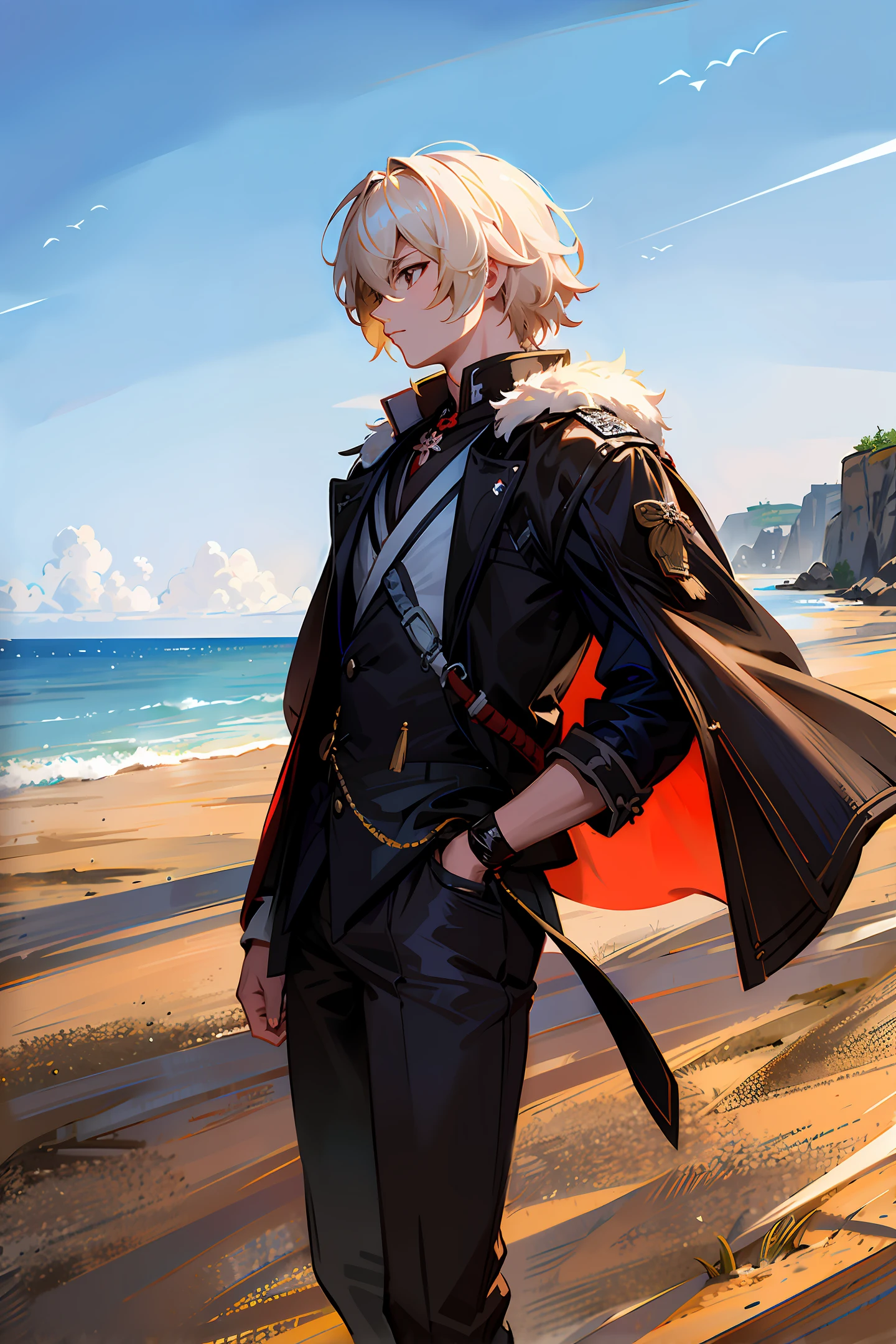 Genshin impact taiden shogun samurai outfit on a beach