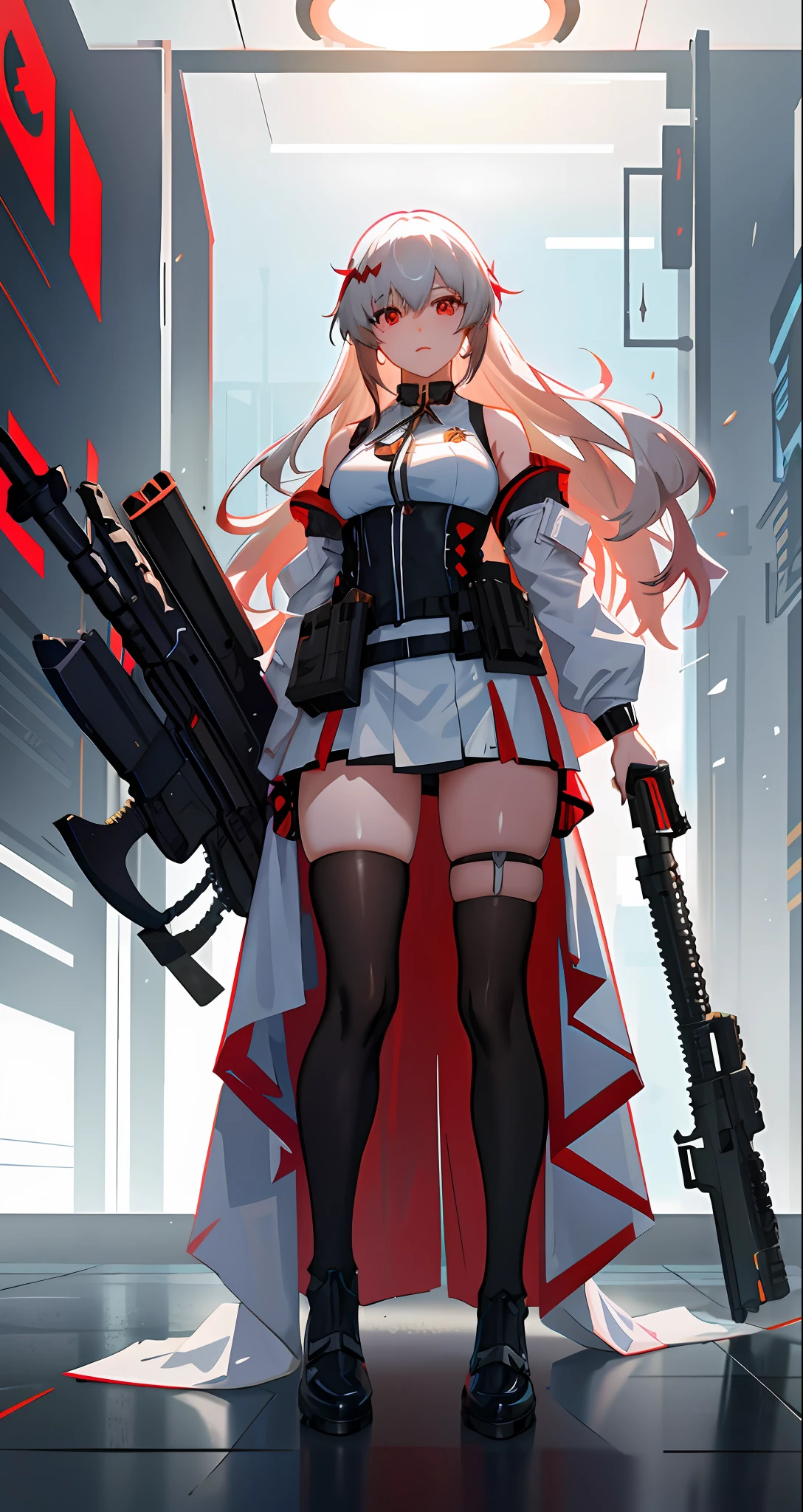 a woman in a white dress with guns standing in a room, from girls frontline, fine details. girls frontline, girls frontline style, guweiz on artstation pixiv, female action anime girl, girls frontline cg, guweiz on pixiv artstation, artwork in the style of guweiz, guweiz, style artgerm, ross tran style